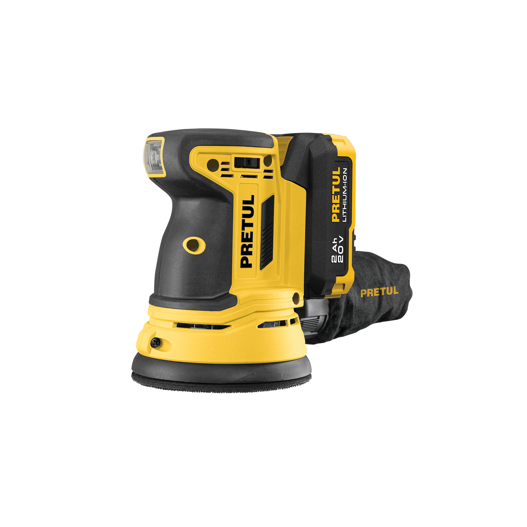 Lijadora roto-orbital 5', 20V, 1 batería 2Ah, PRETUL