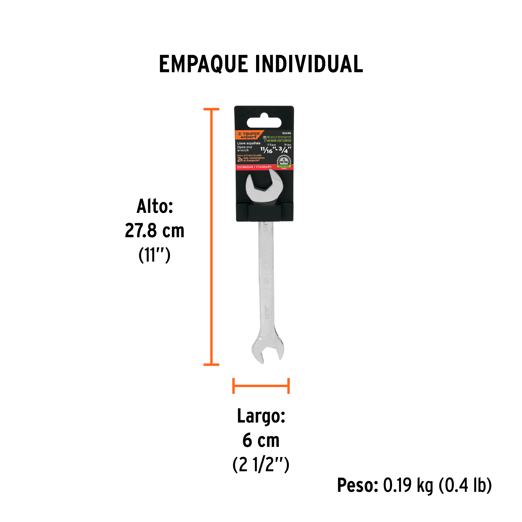 Llave española, 11/16 x 3/4' x 220 mm de largo, Expert