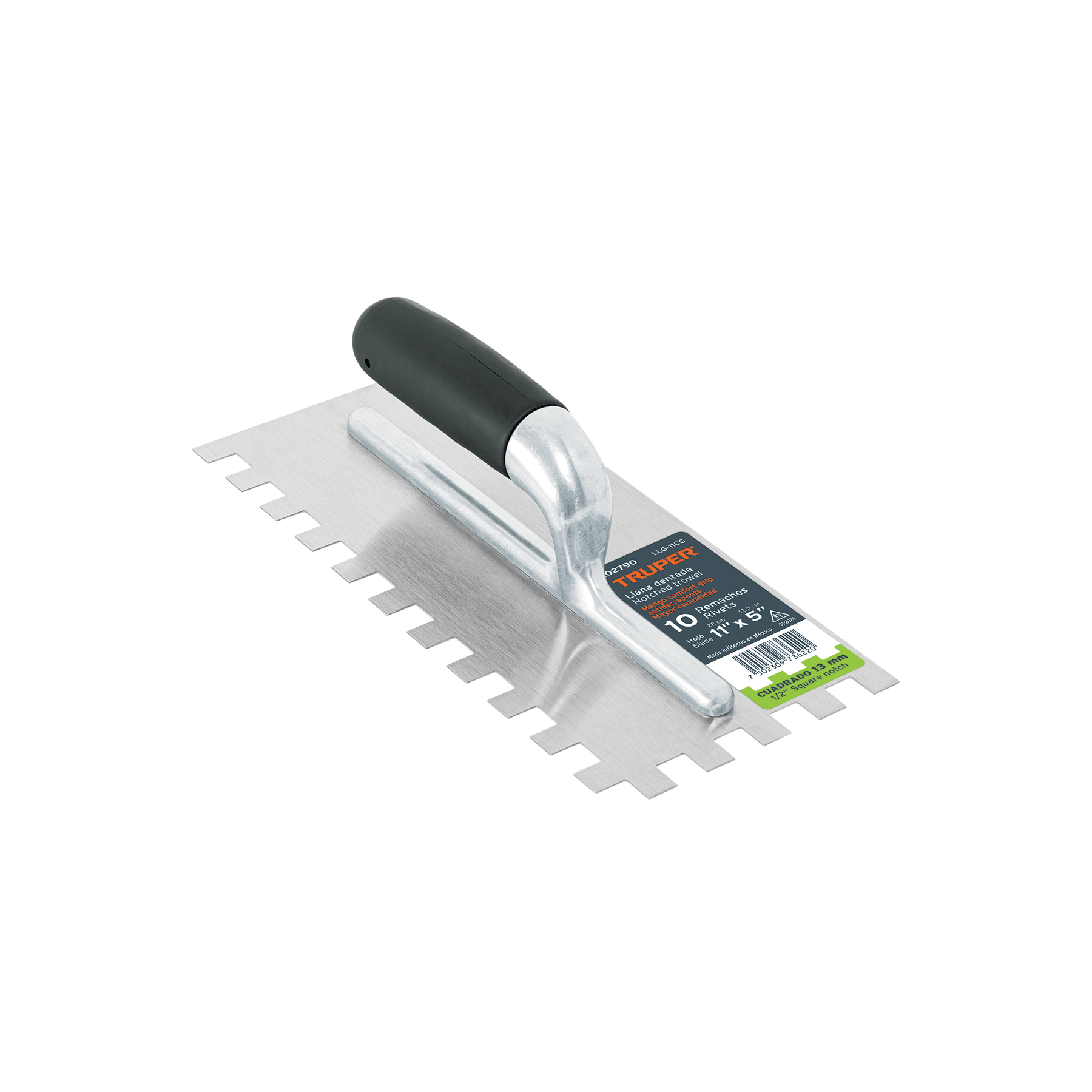 Llana 11' dentado cuadrado 1/2', 10 remaches, mango comfort