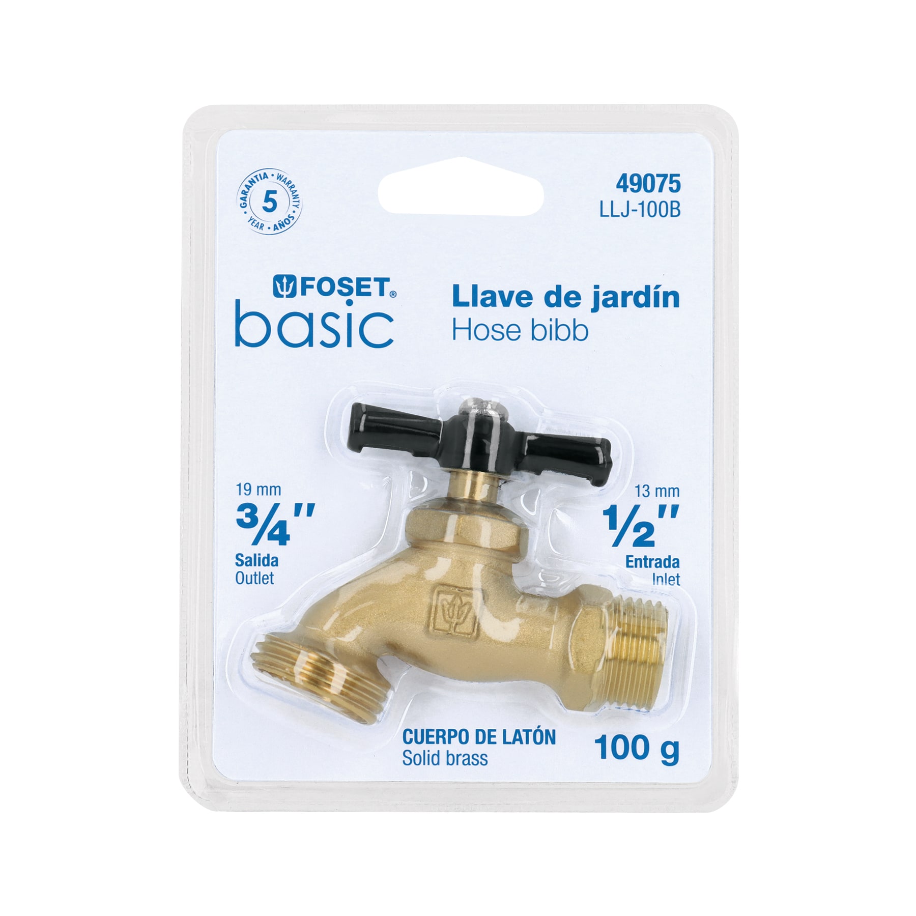 Llave p/manguera, de latón, 100g, 1/2', blíster, BASIC