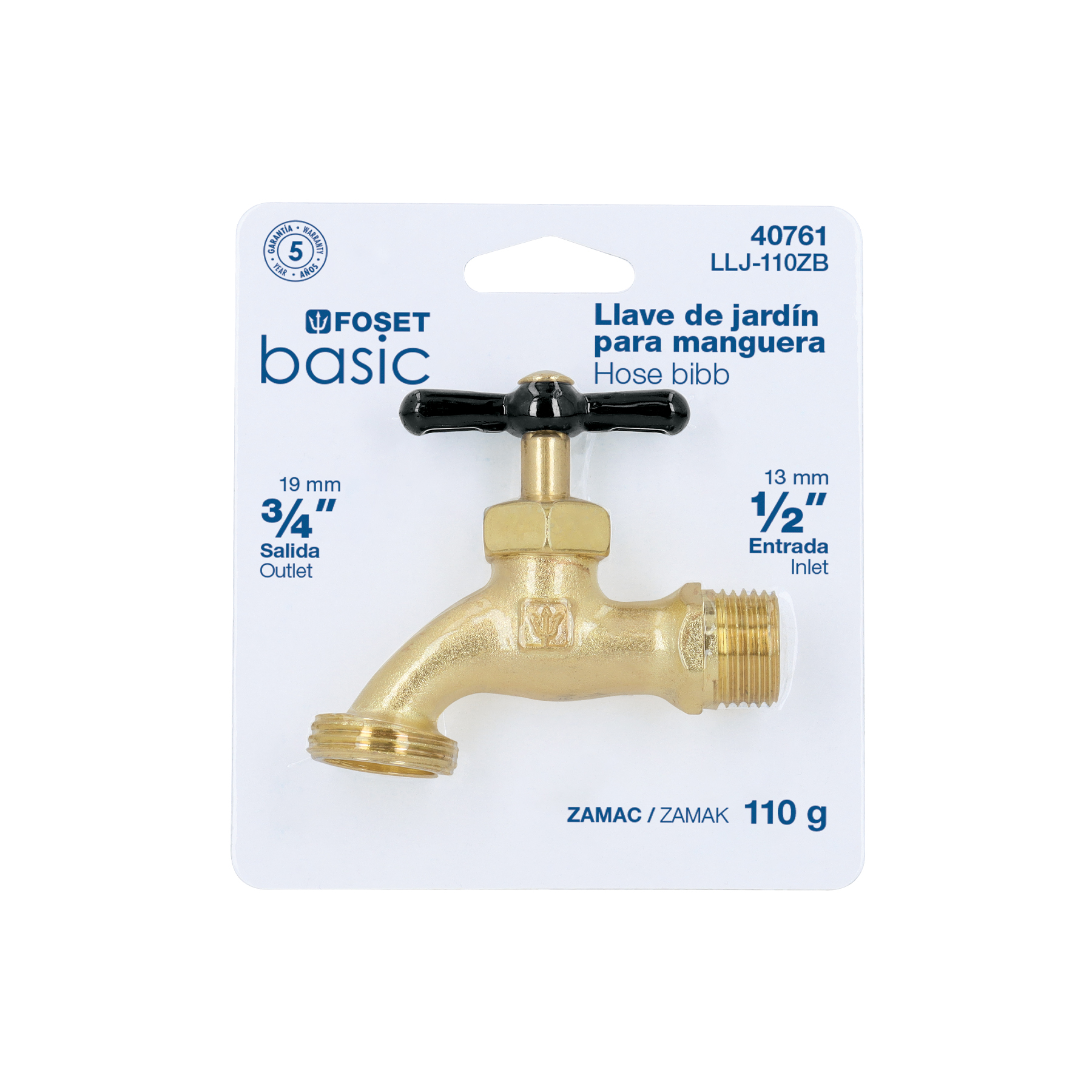 Llave p/manguera, de zamac 110gr, 1/2', blíster, BASIC