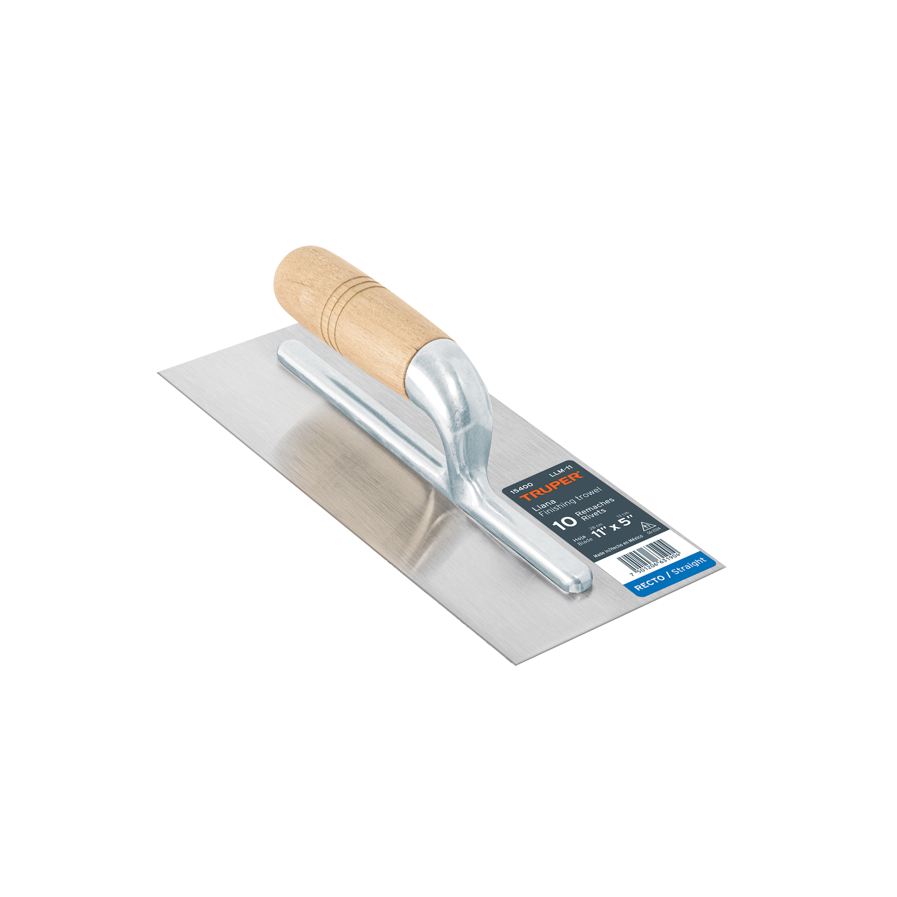 Llana 11' canto recto, 10 remaches, mgo madera, Truper