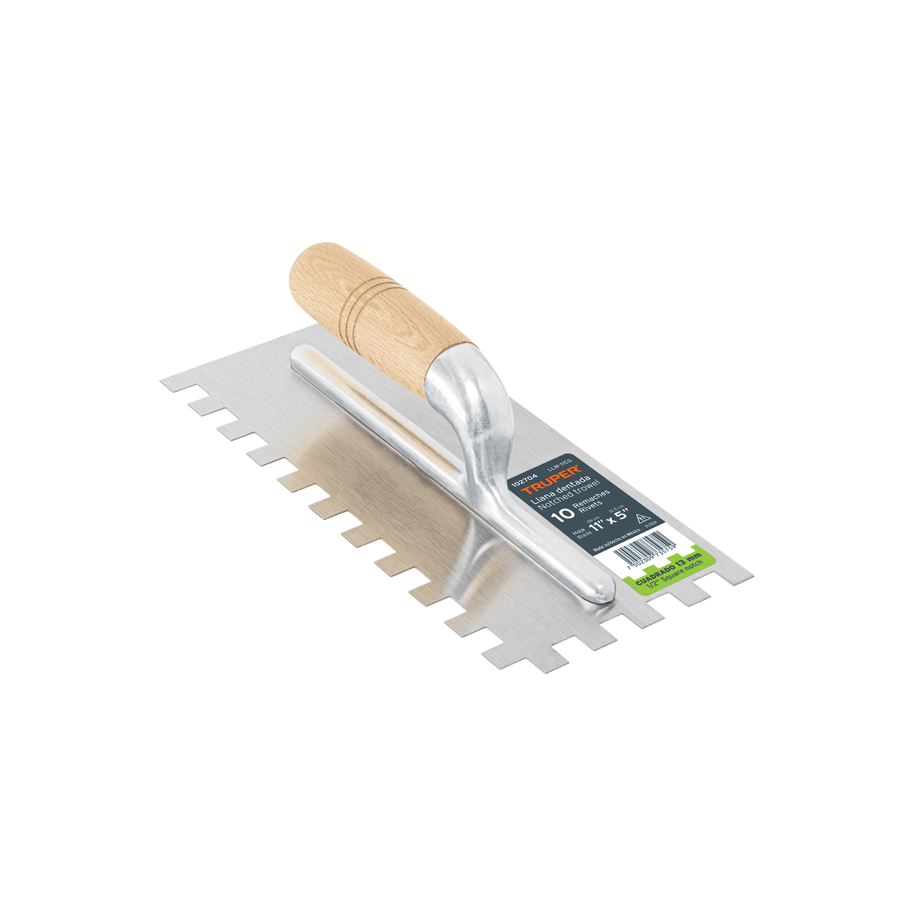 Llana 11' dentado cuadrado 1/2', 10 remaches, mgo madera