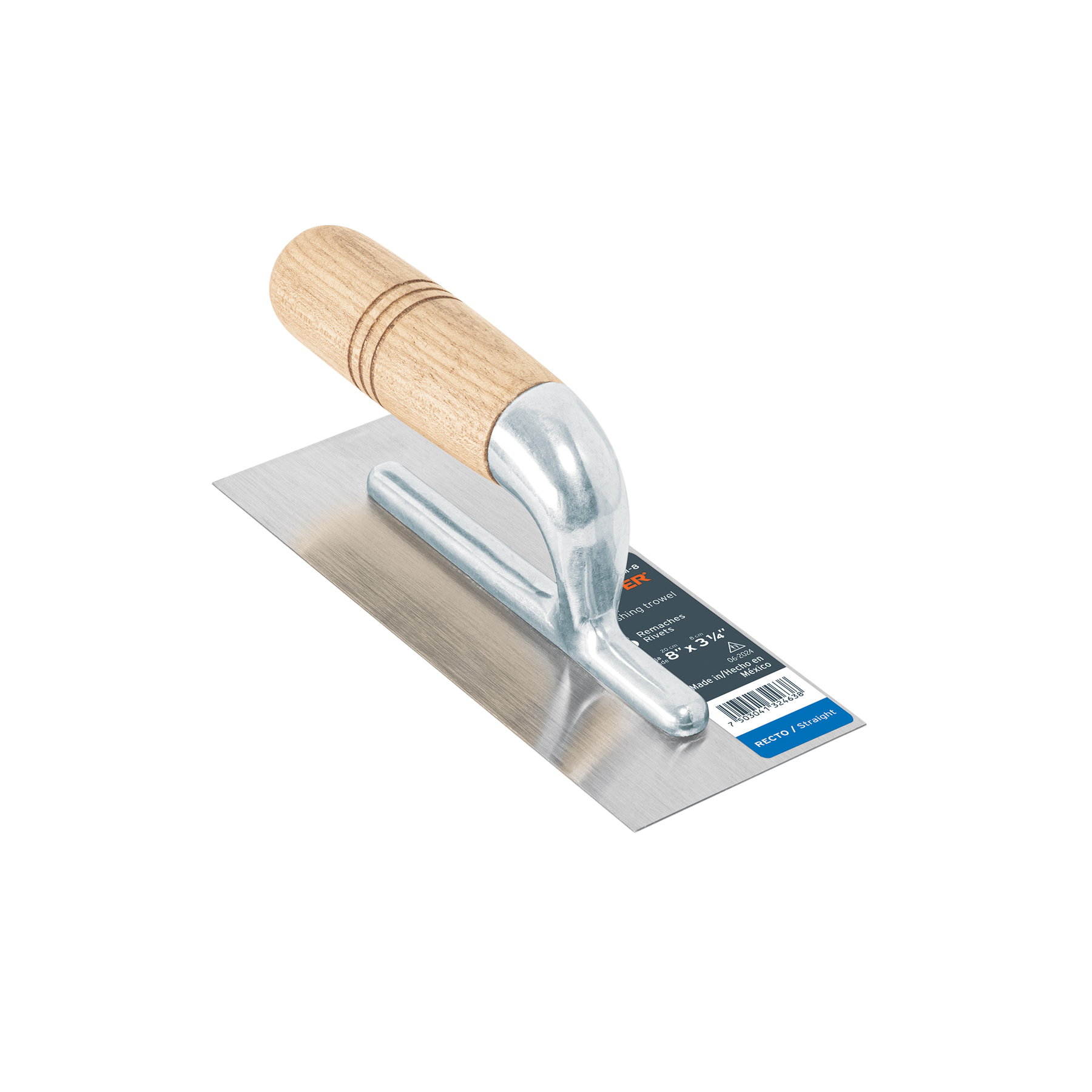 Llana mini 8' canto recto, 6 remaches, mgo madera, Truper