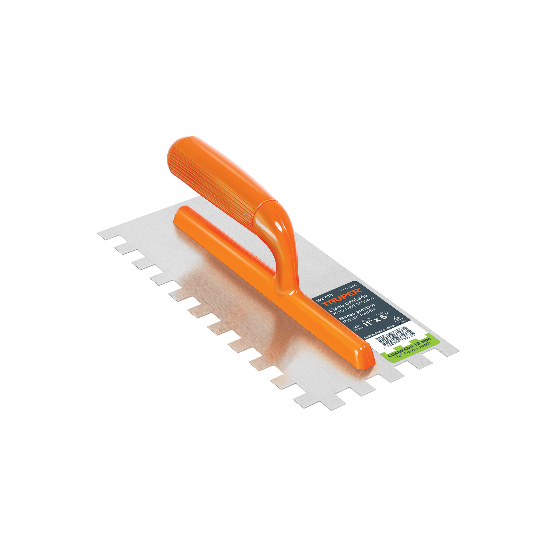 Llana 11' dentado cuadrado 1/2', 6 remaches, mgo plástico