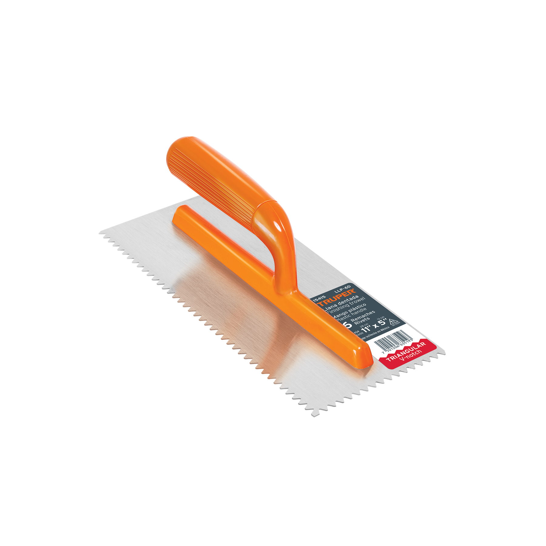 Llana 11' dentado triangular, 6 remaches, mgo plástico