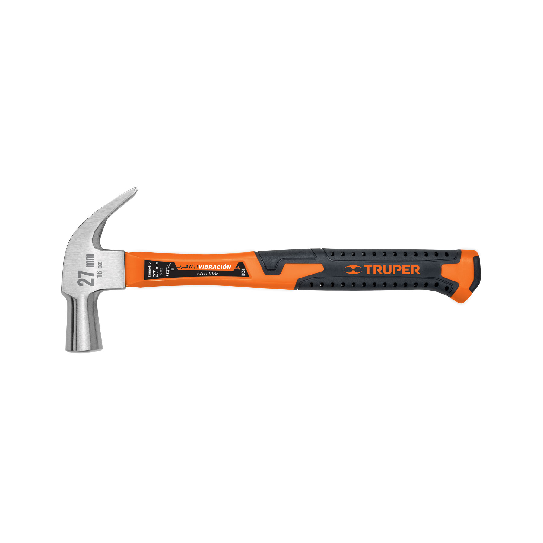 Martillo cabeza cónica 27 mm uña curva, mango fibra vidrio