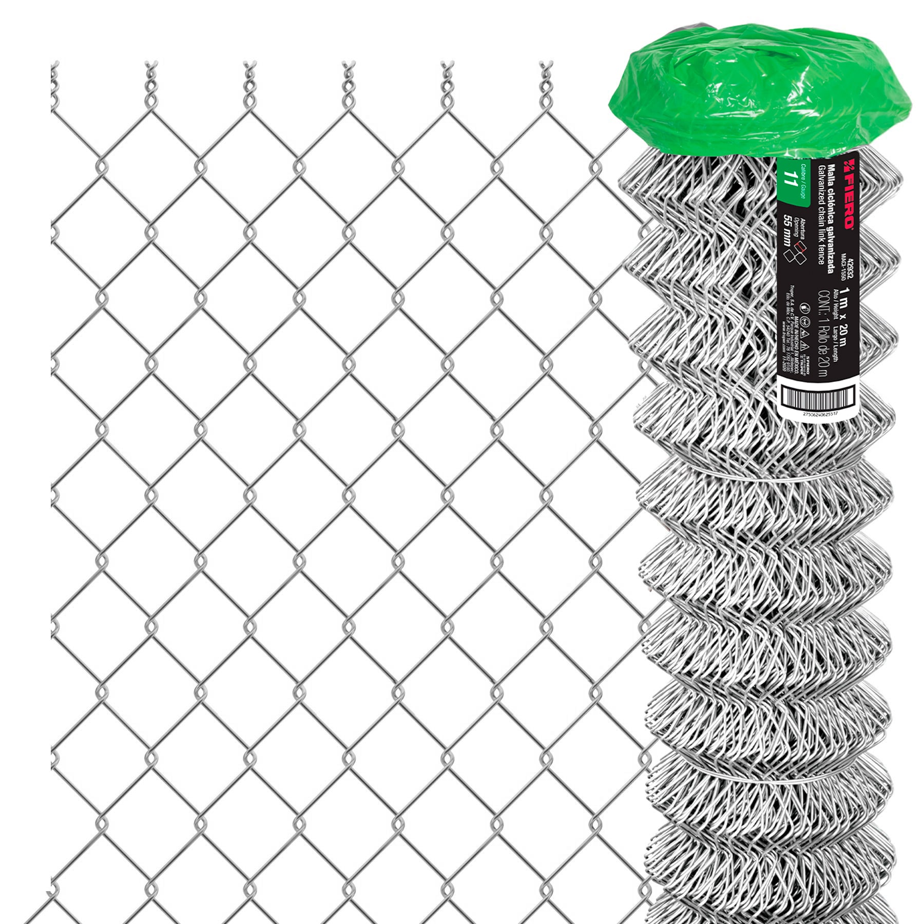 Rollo malla ciclónica cal.11, 1x20m, abertura 55mm, 41kg