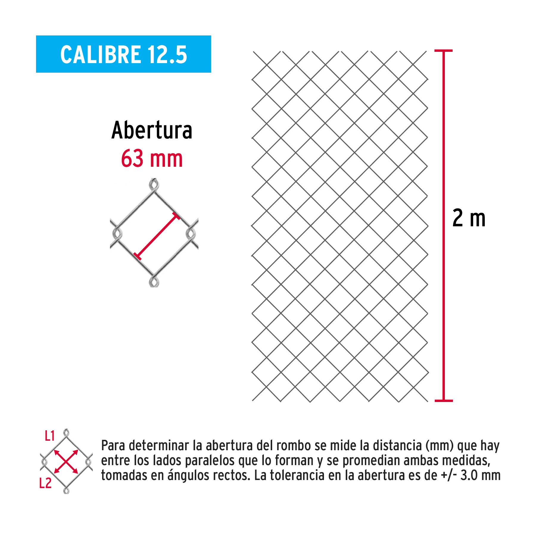 Rollo malla ciclónica cal.12.5, 2x20m, abertura 63mm 45kg - Imagen 3