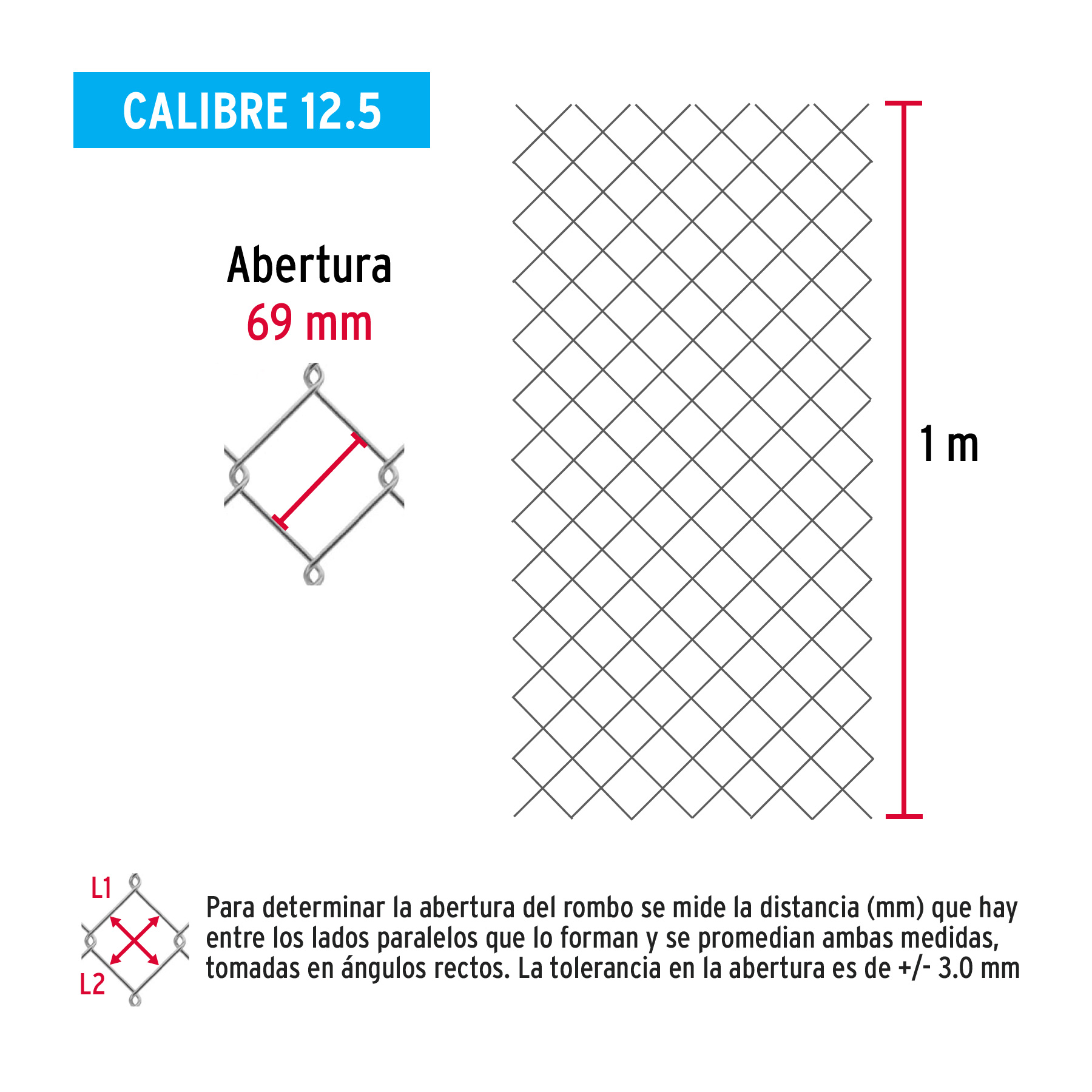 Rollo malla ciclónica cal.12.5, 1x20m, abertura 69mm 21kg - Imagen 3