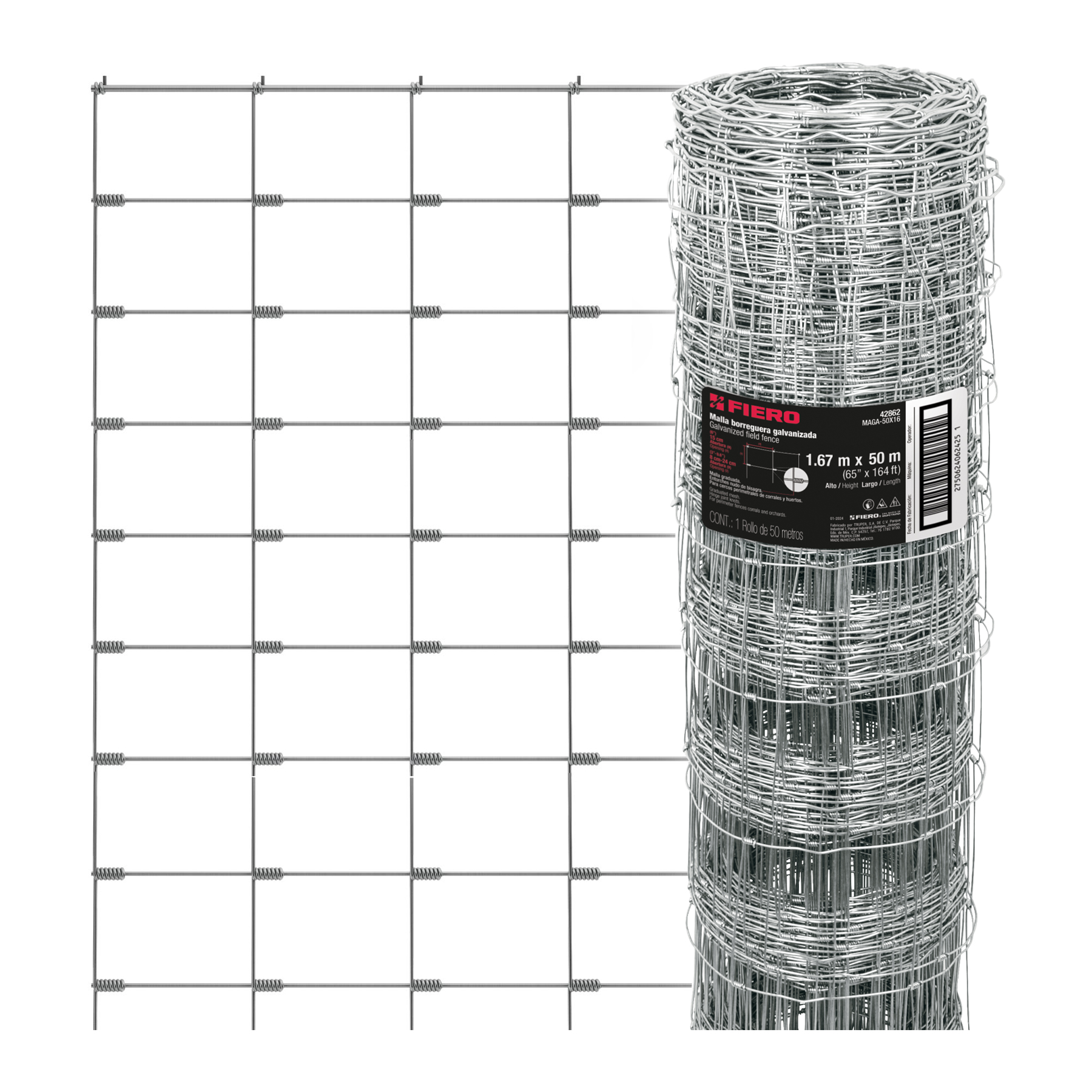 Rollo malla borreguera, 1.67m x 50m acero galvanizado, 31kg