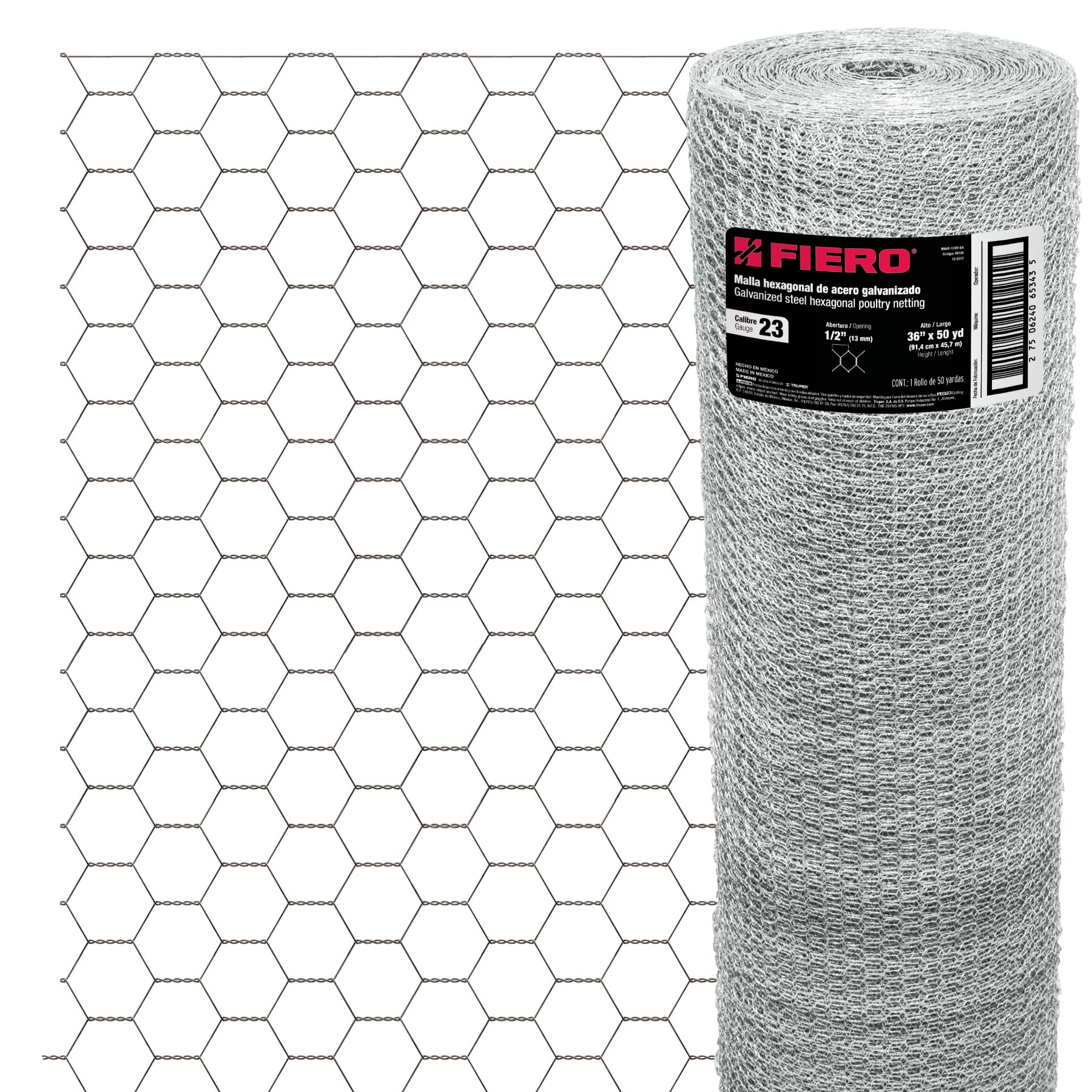 Rollo malla hexagonal cal.23, 0.90x 45m, abertura 13mm, 16kg