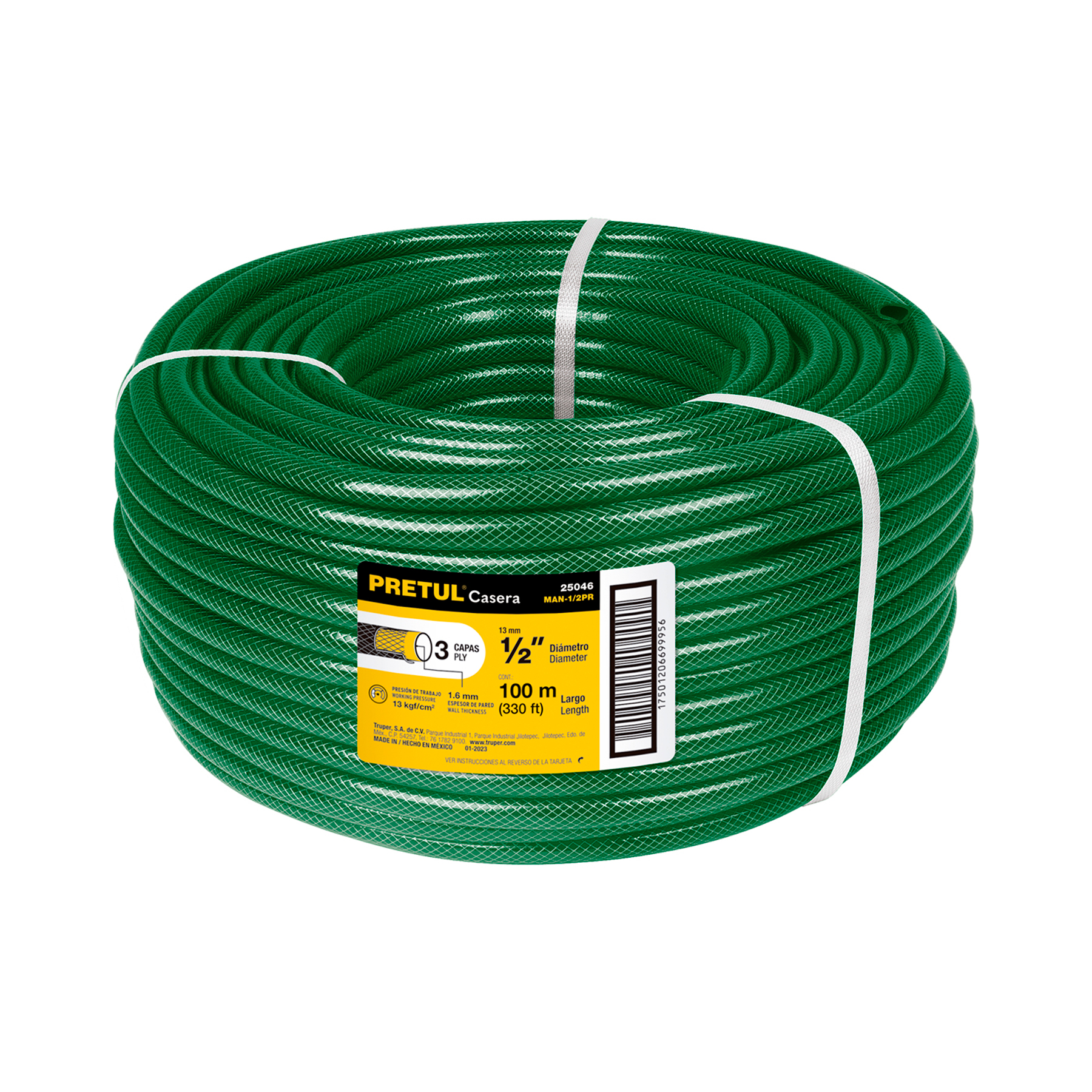 Metro de manguera 1/2' 3 capas en rollo de 100 m, Pretul
