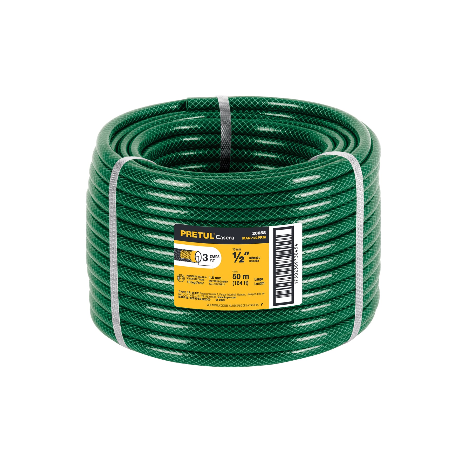 Metro de manguera 1/2' 3 capas en rollo de 50 m, Pretul