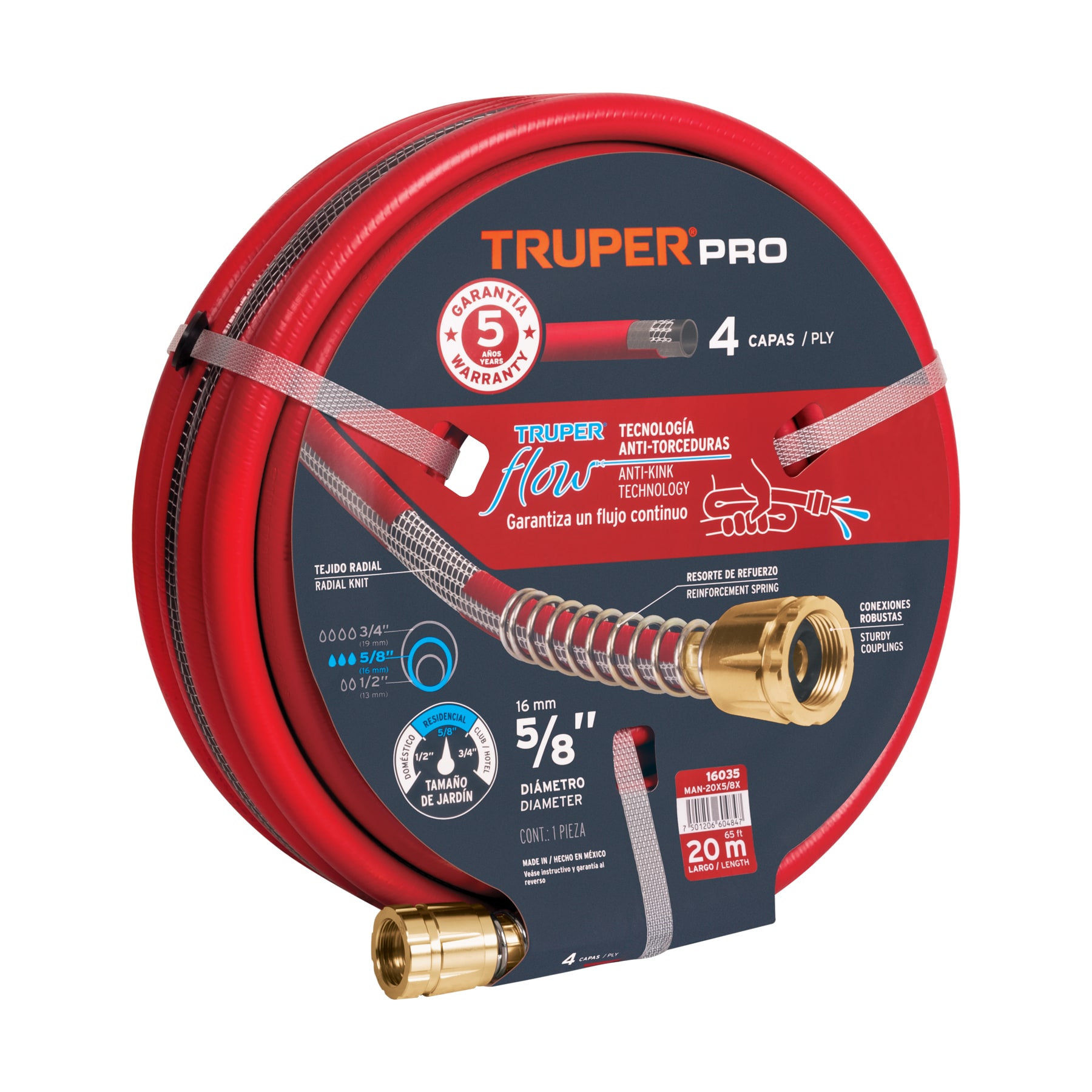 Manguera 5/8' super reforzada 4 capas 20 m conexiones metal