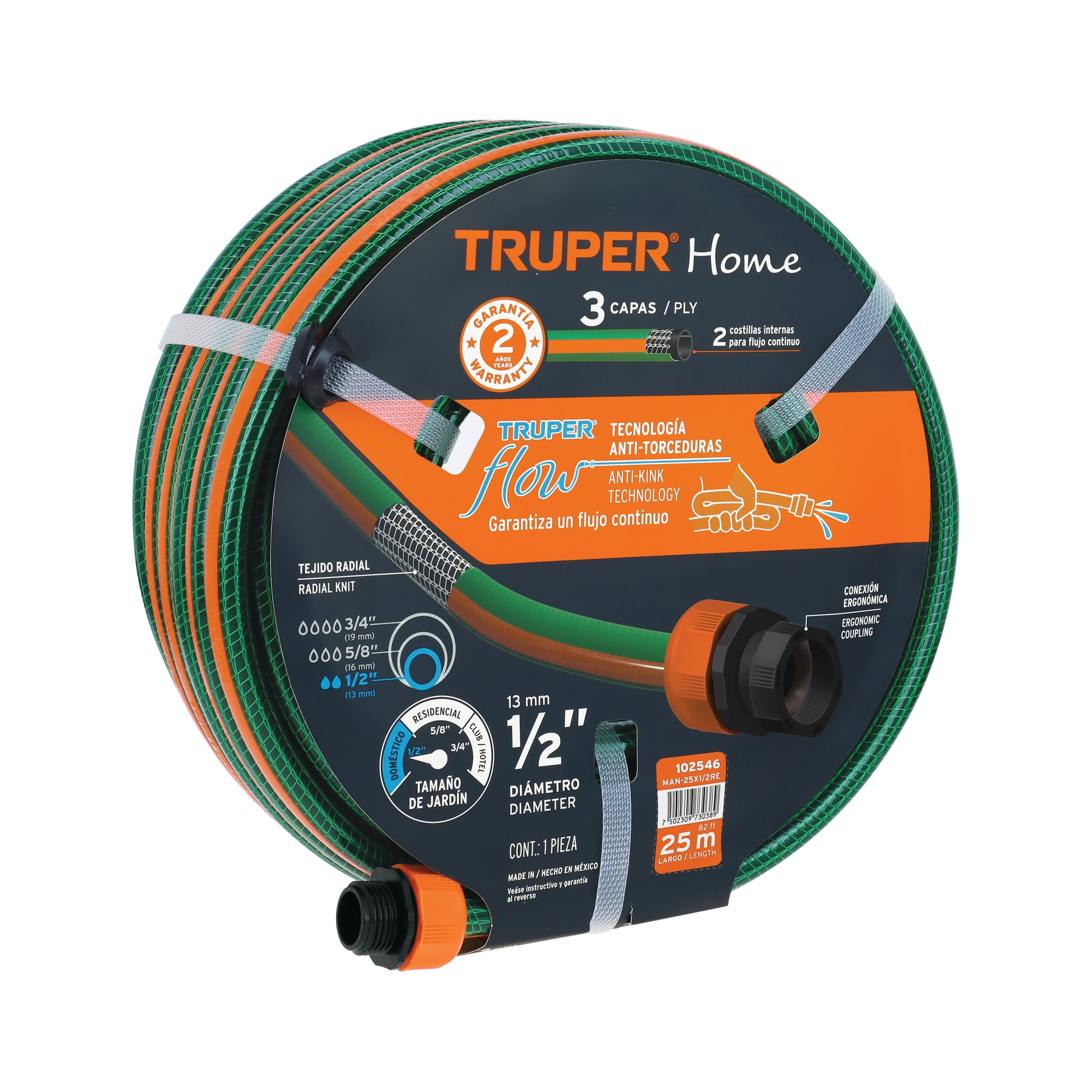 Manguera 1/2' reforzada 3 capas 25 m conexiones plásticas