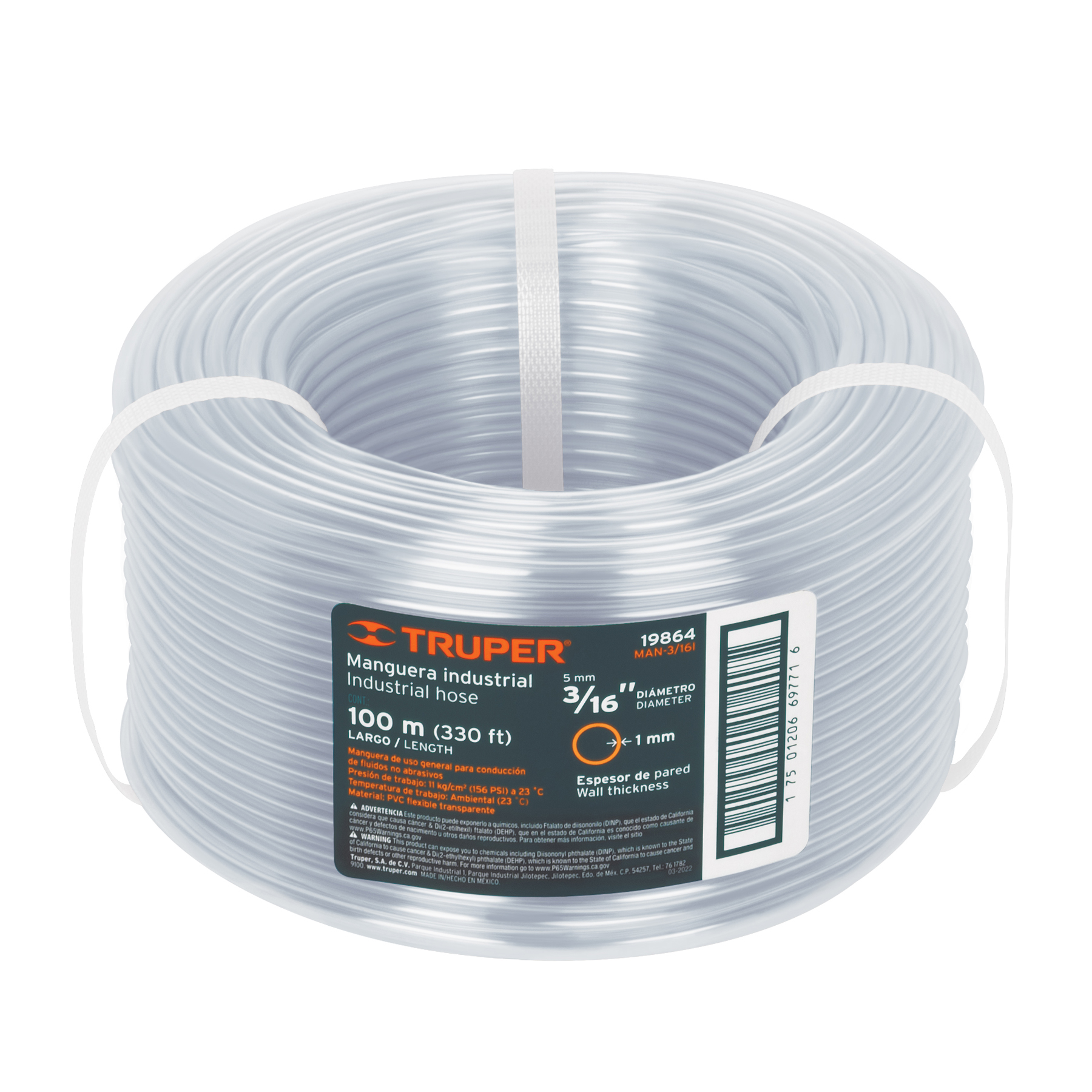 Metro de manguera 3/16' industrial en rollo de 100 m, Truper