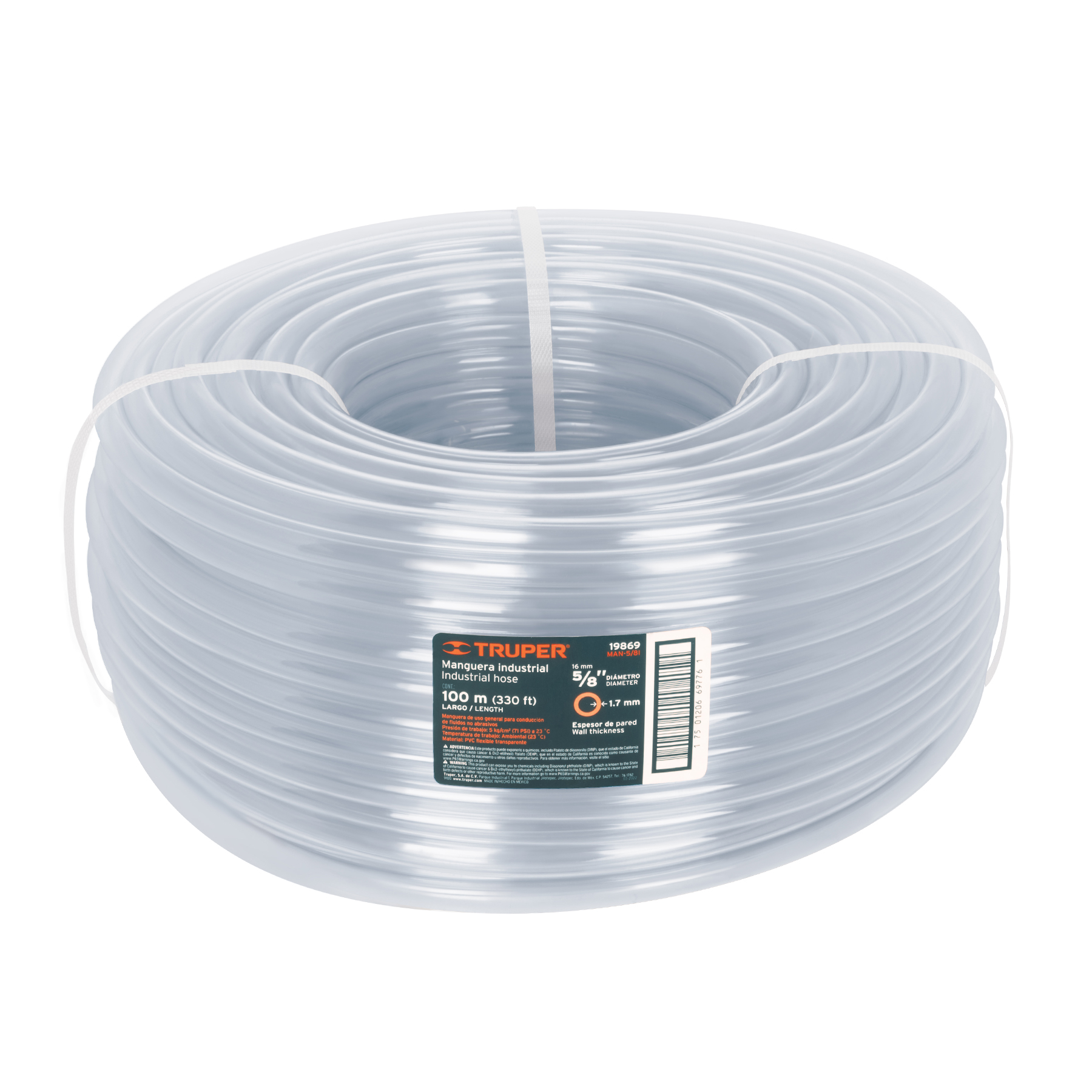 Metro de manguera 5/8' industrial en rollo de 100 m, Truper