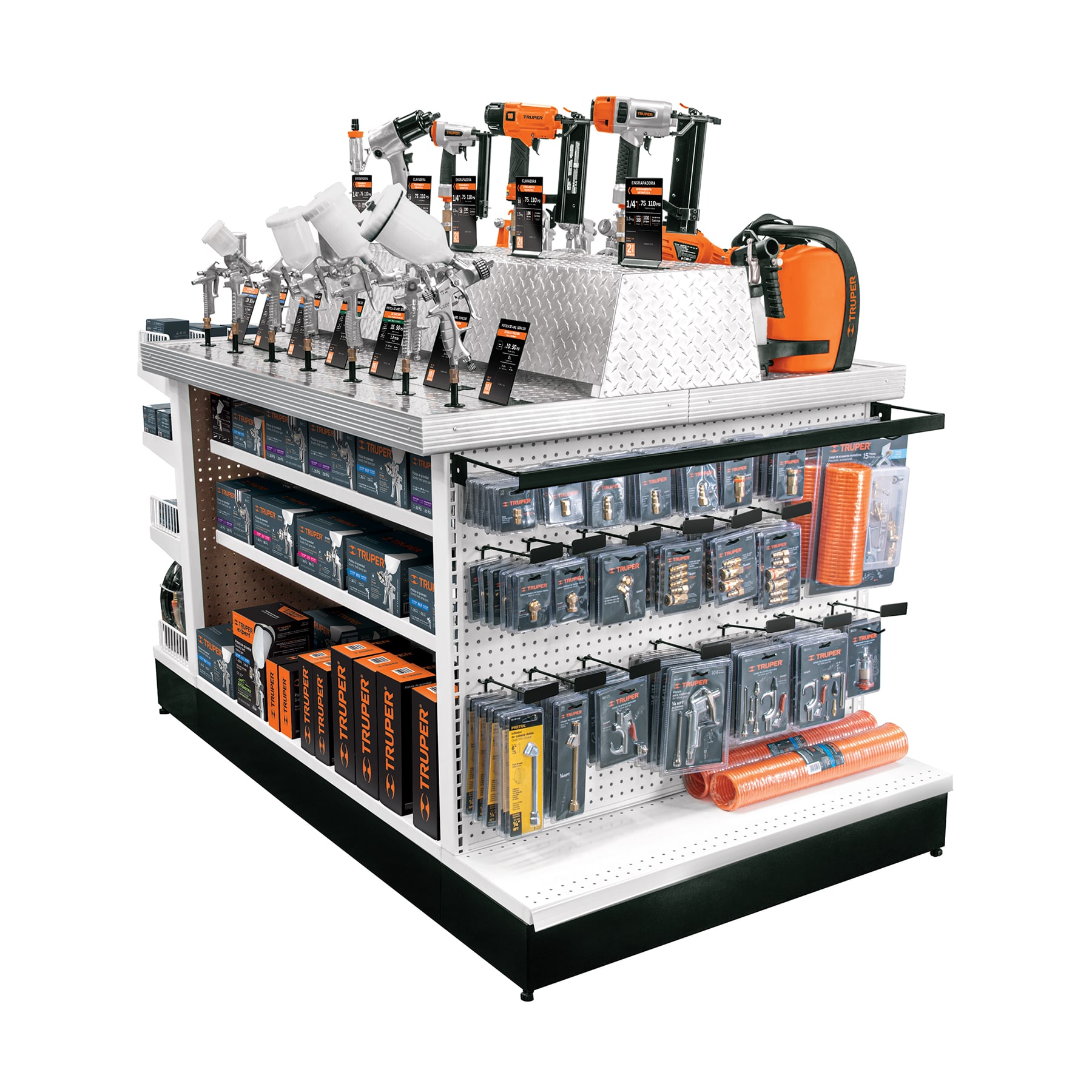 Mueble exhibidor con herramienta neumática