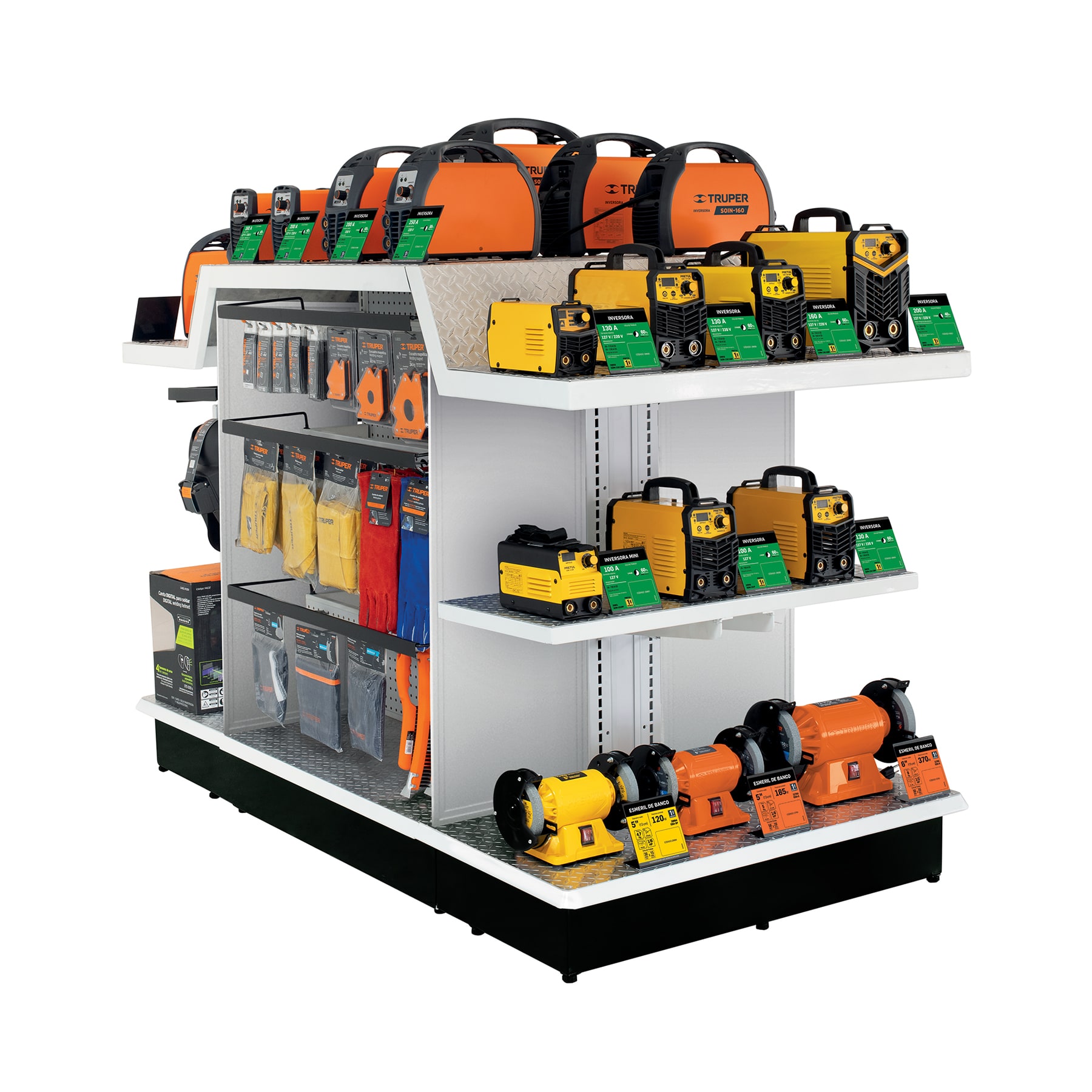 Mueble exhibidor con soldadoras