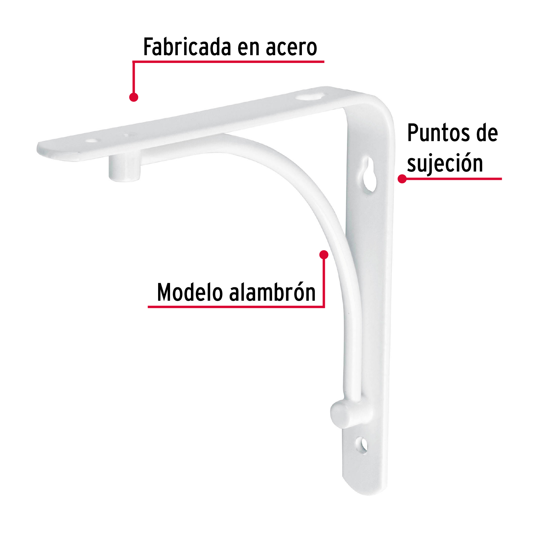 Ménsula reforzada blanca 6 x 6', diseño alambrón, FIERO - Imagen 2