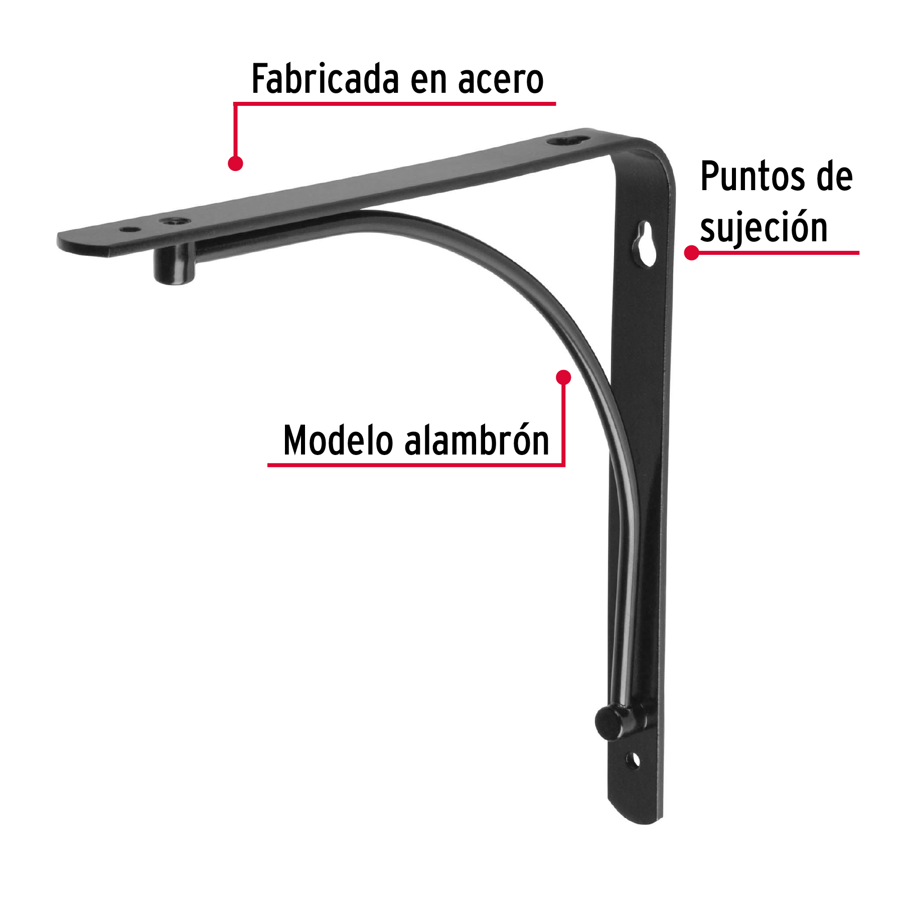 Ménsula reforzada negra 8 x 8', diseño alambrón, FIERO - Imagen 2