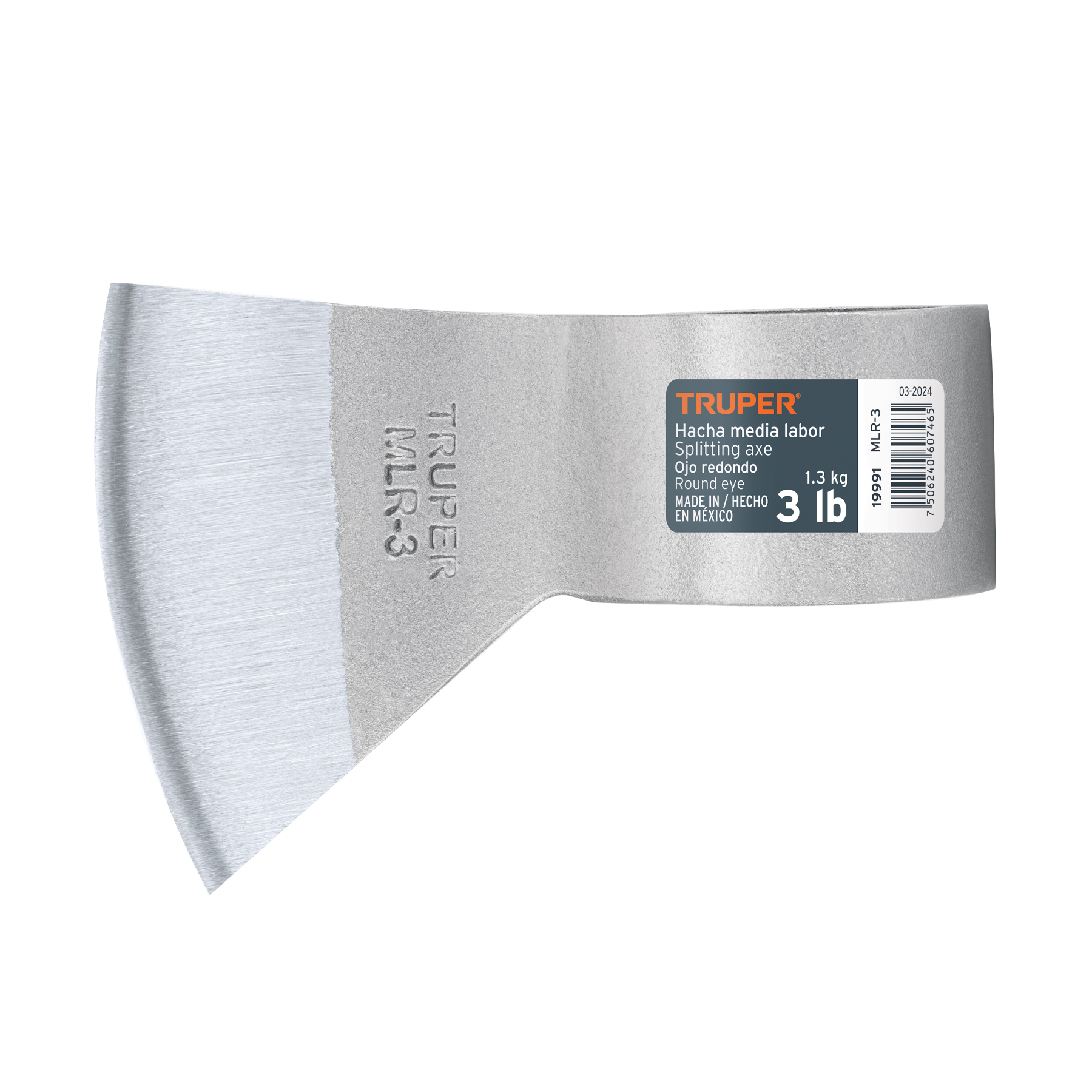 Hacha media labor ojo redondo 3 lb sin mango, TRUPER