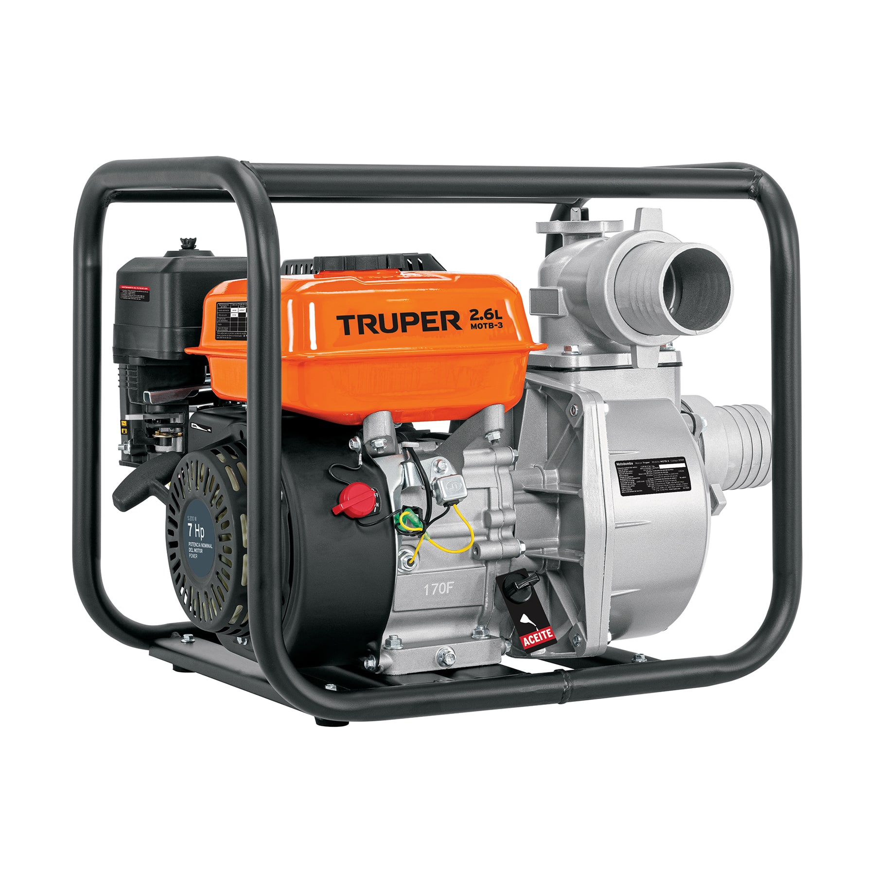 Motobomba autocebante 3'x3', gasolina 7HP, agrícola, TRUPER