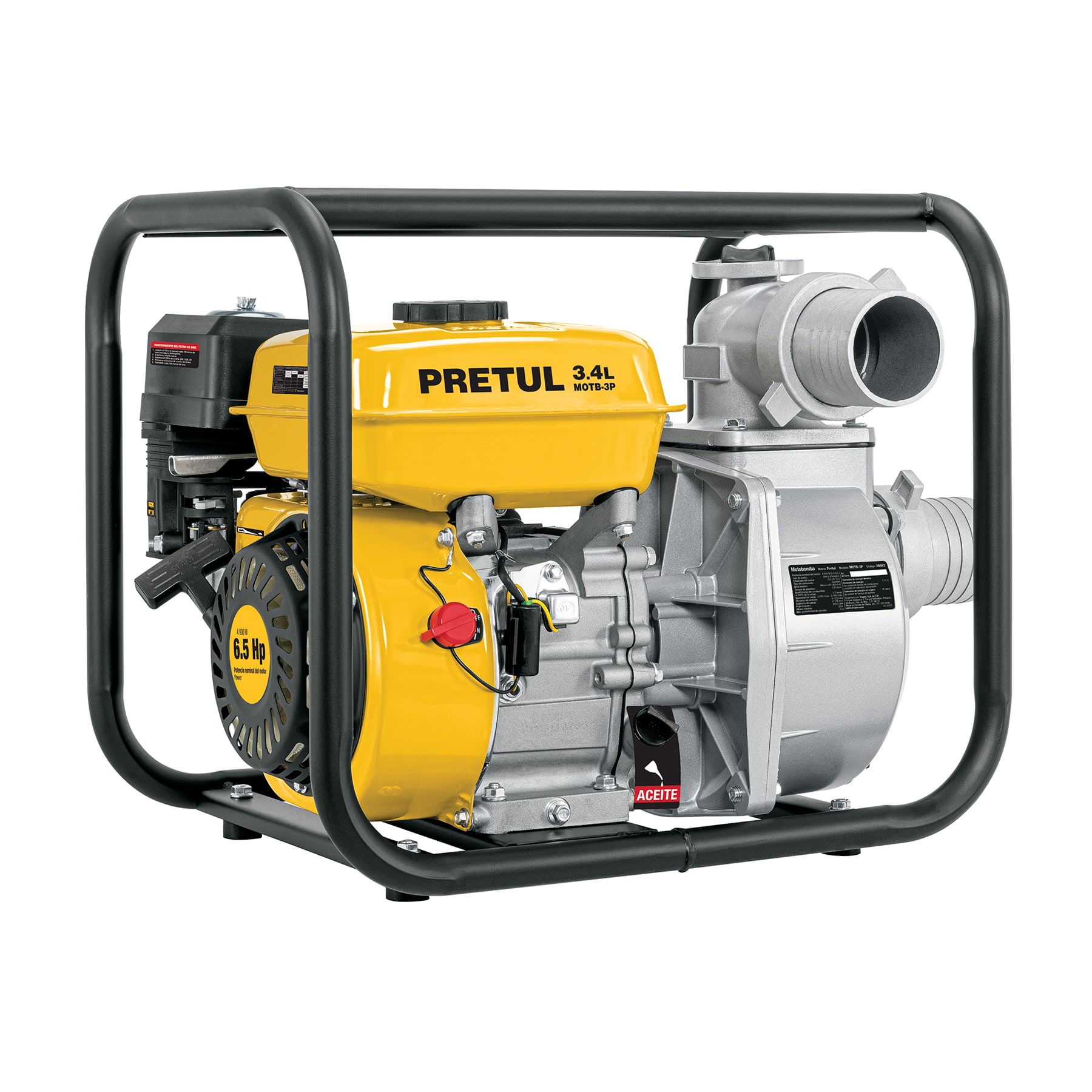 Motobomba autocebante 3'x3', gas. 6-1/2HP, agrícola, PRETUL