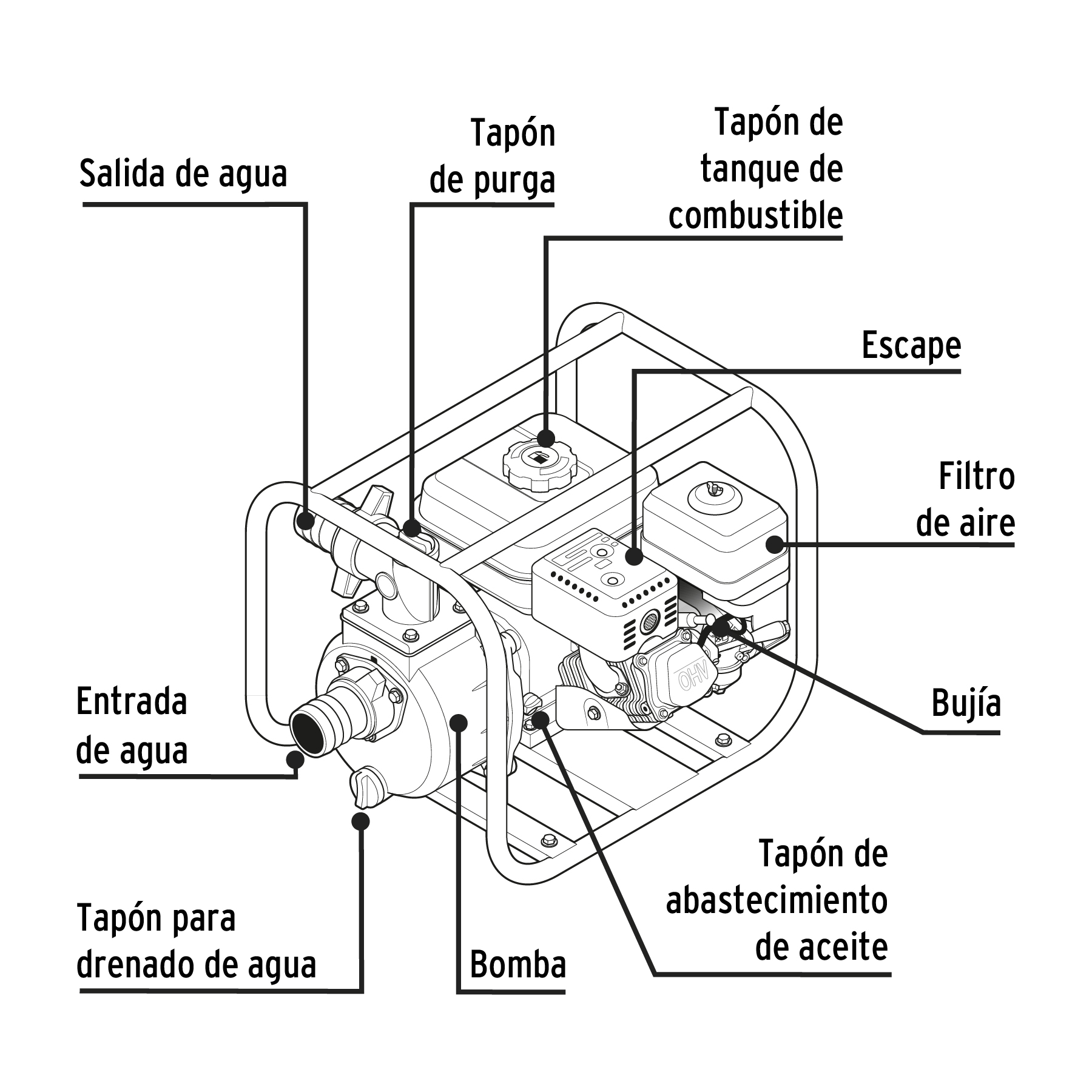 Motobomba autocebante 3'x3', gas. 6-1/2HP, agrícola, PRETUL - Imagen 2