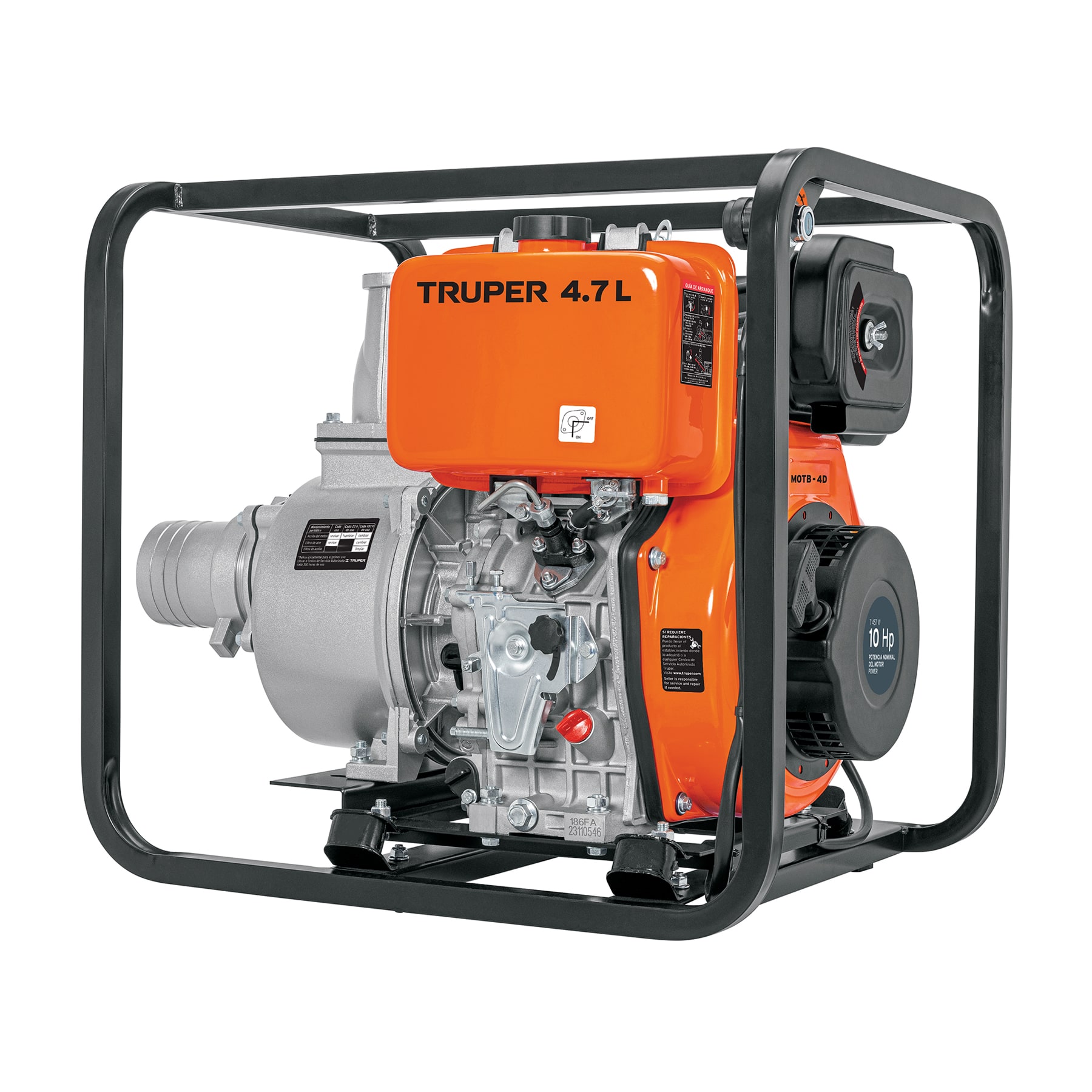 Motobomba autocebante 4'x4', diesel 10HP, agrícola, TRUPER