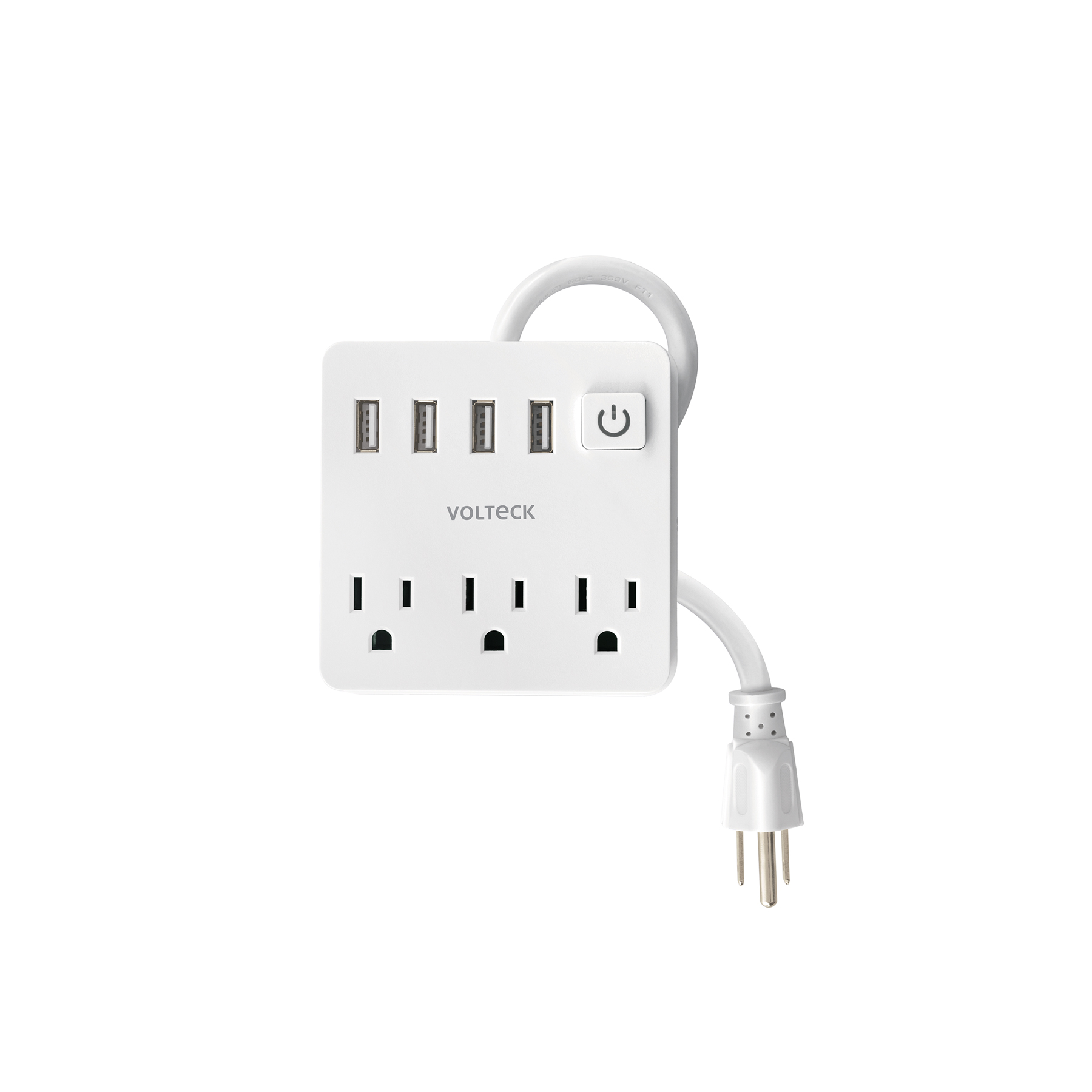 Multicontacto 16 AWG doméstico 3 entradas 4 ptos USB, blanco