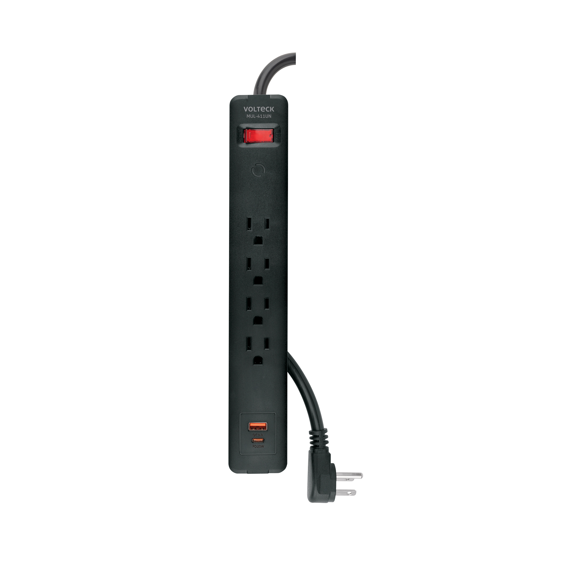 Multicontacto 4 entradas, 1 USB A + 1 USB C, negro, VOLTECK