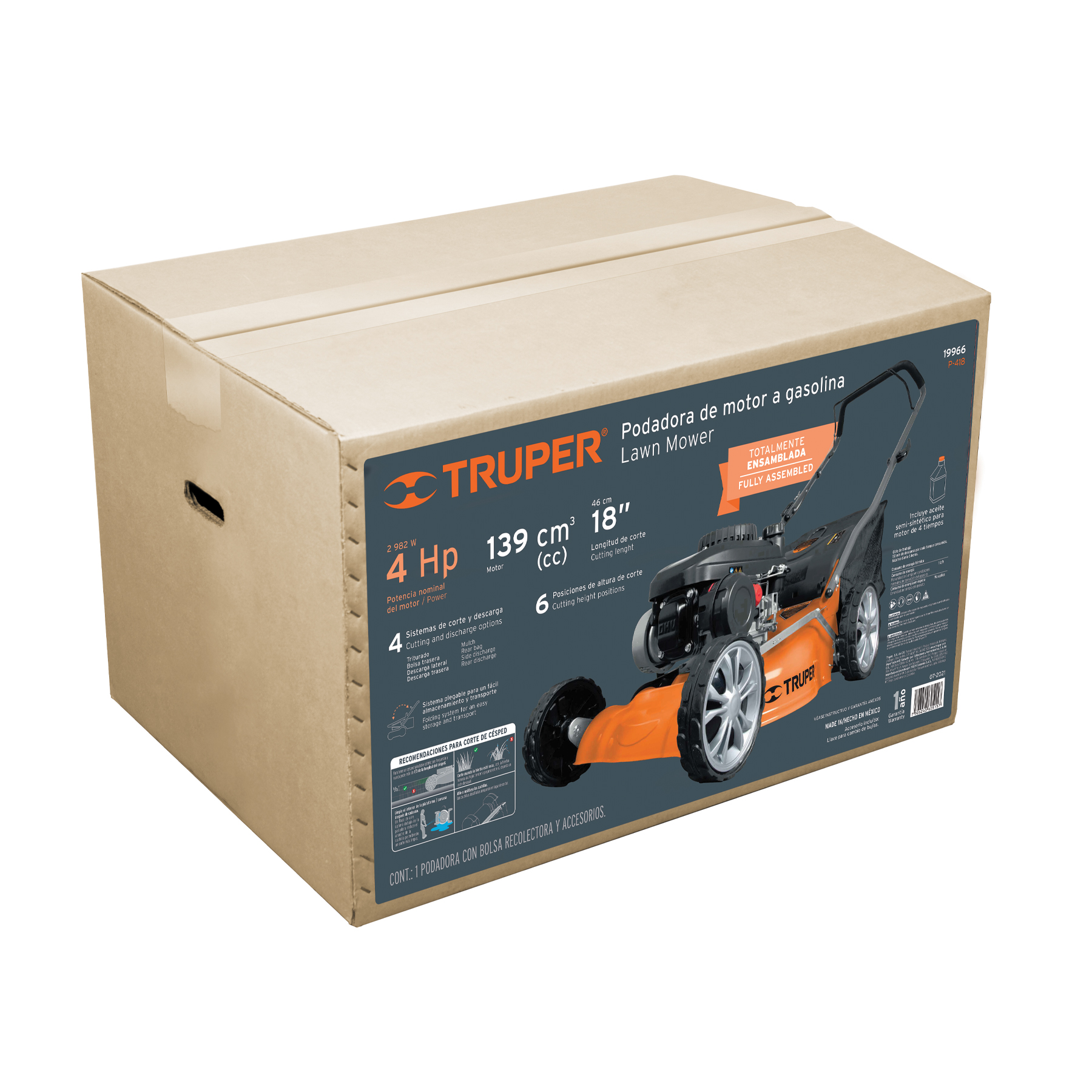 Podadora con motor a gasolina de 4 HP, 18' de corte, Truper - Imagen 5