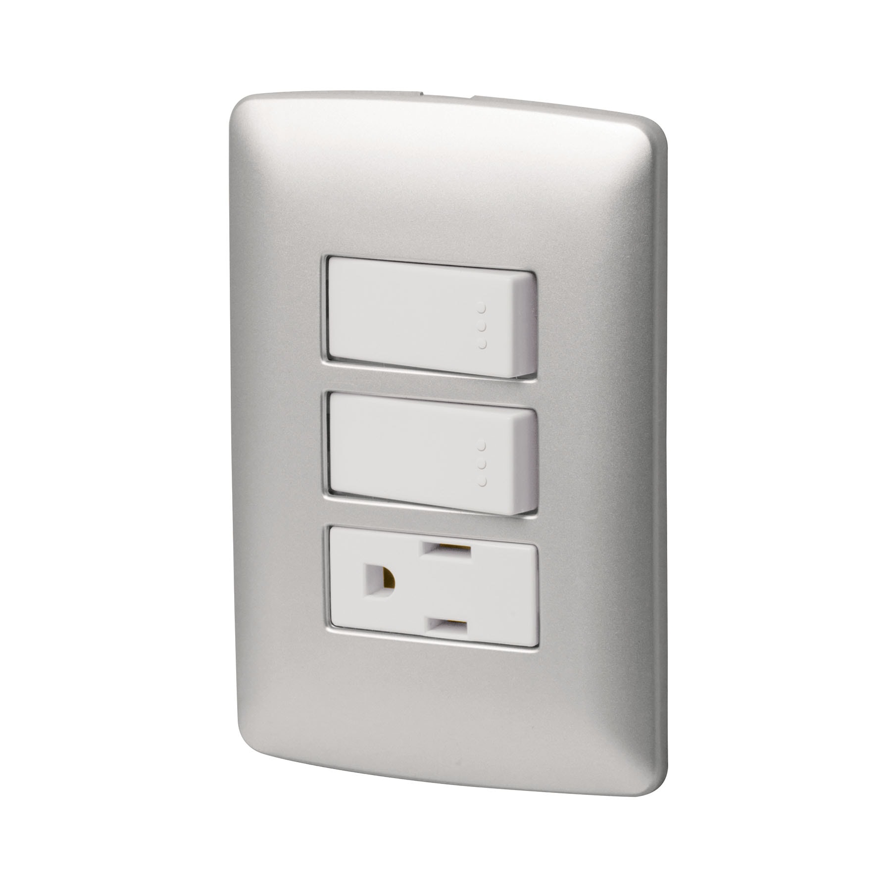 Placa armada contacto 2 interruptores, plata, línea Italiana