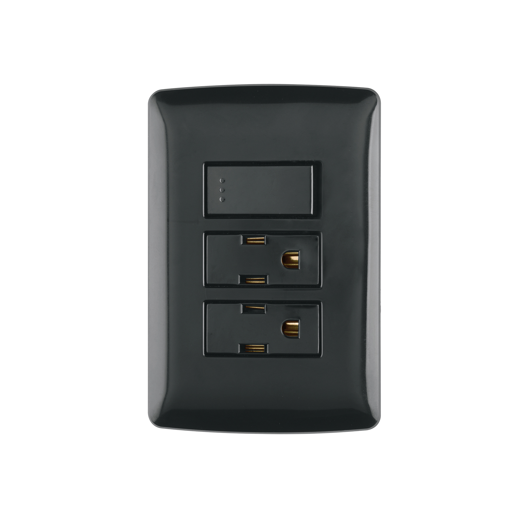 Placa armada 2 contactos e interruptor,negro, línea Italiana