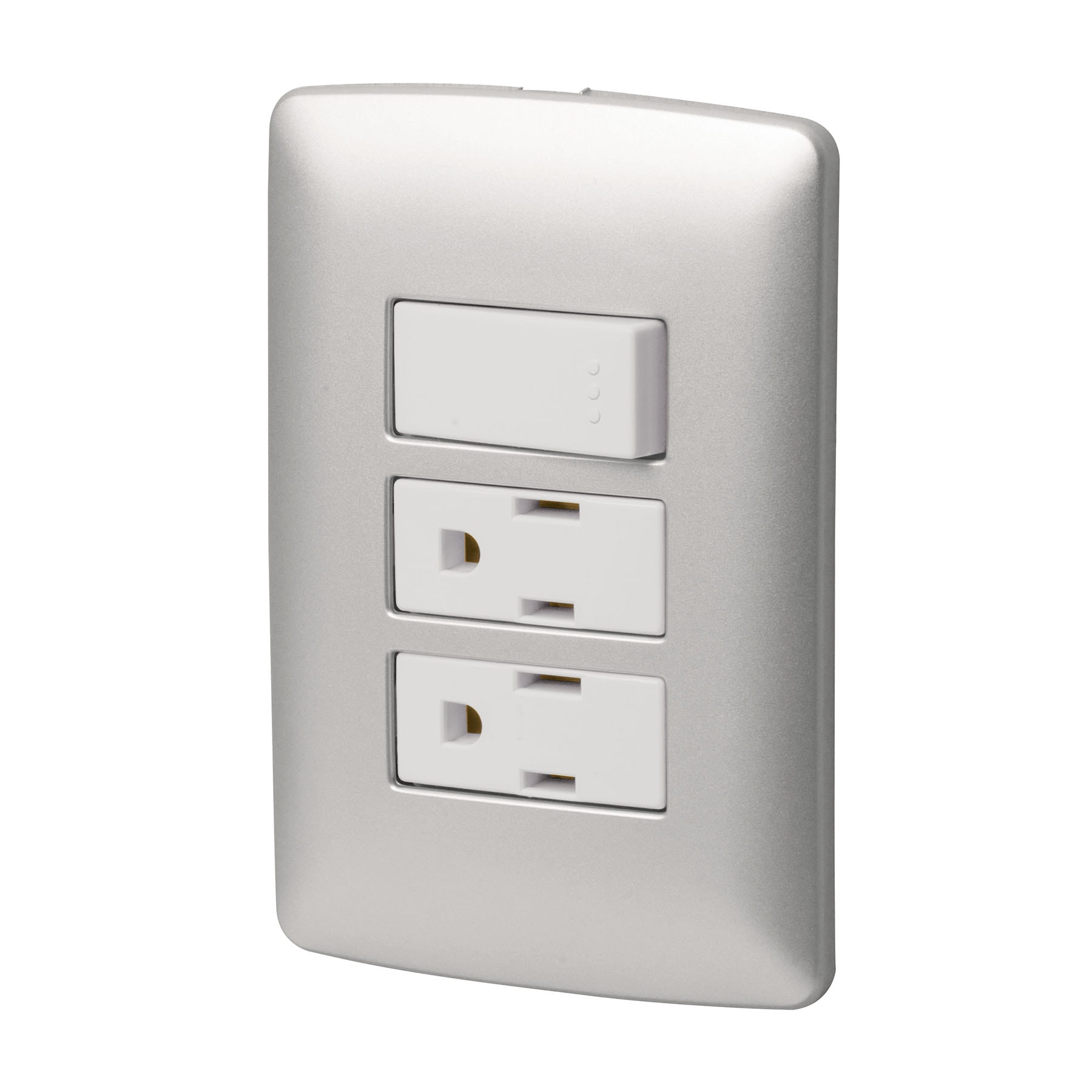 Placa armada 2 contactos e interruptor,plata, línea Italiana