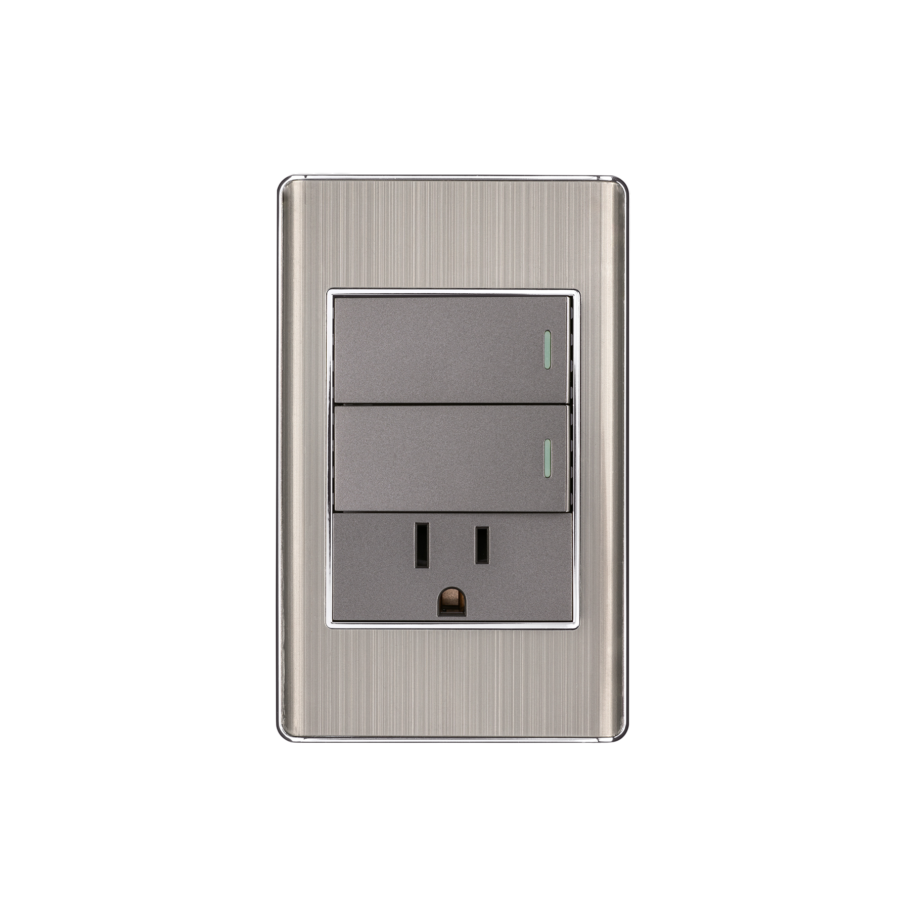 Placa armada acero 2 interruptores y contacto 1 mód,Lisboa