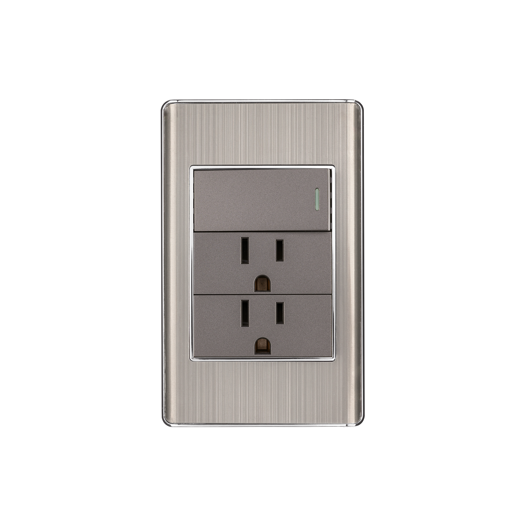 Placa armada acero interruptor y 2 contactos 1 mód, Lisboa