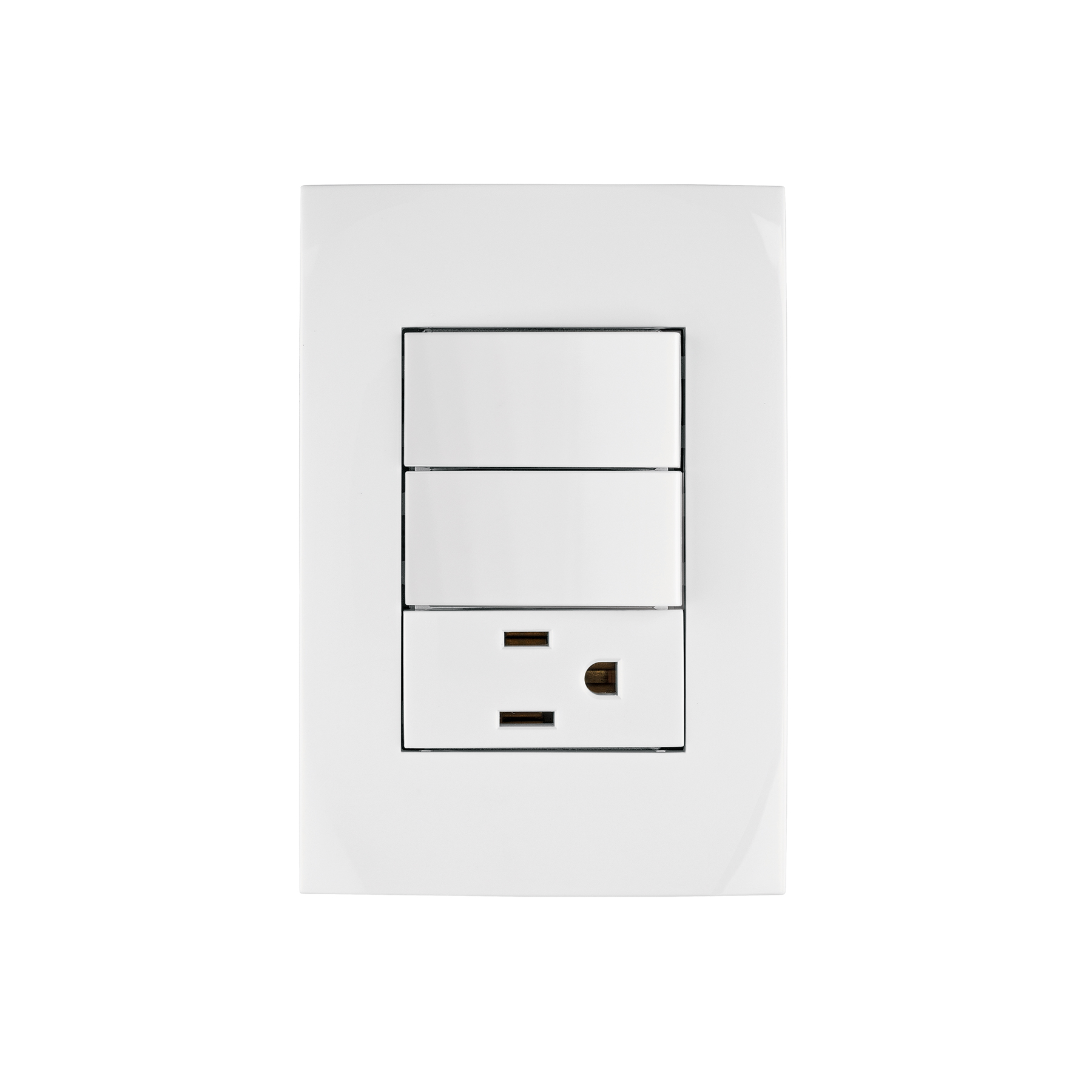 Placa armada contacto y 2 interruptores, línea Oslo, blanco