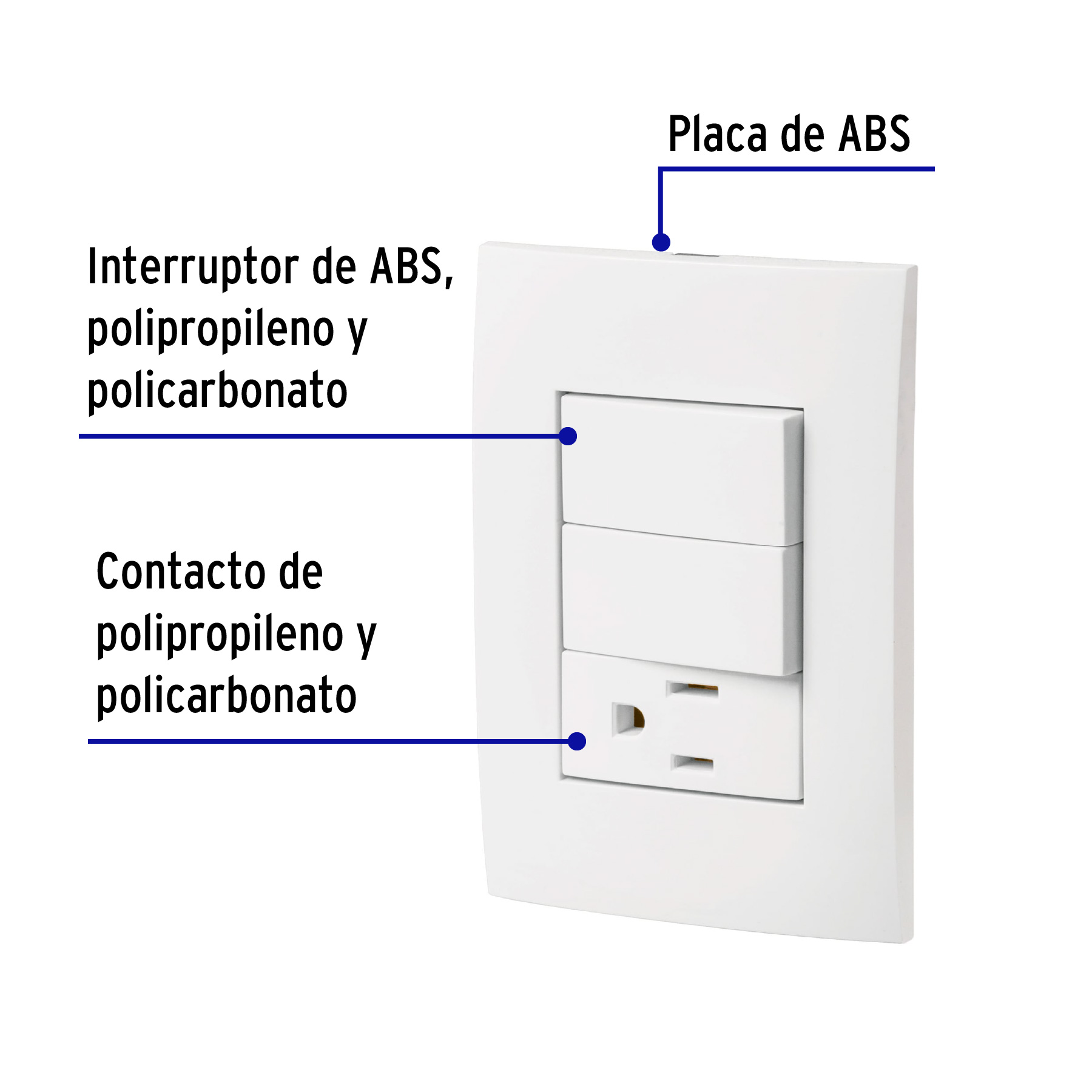 Placa armada contacto y 2 interruptores, línea Oslo, blanco - Imagen 4