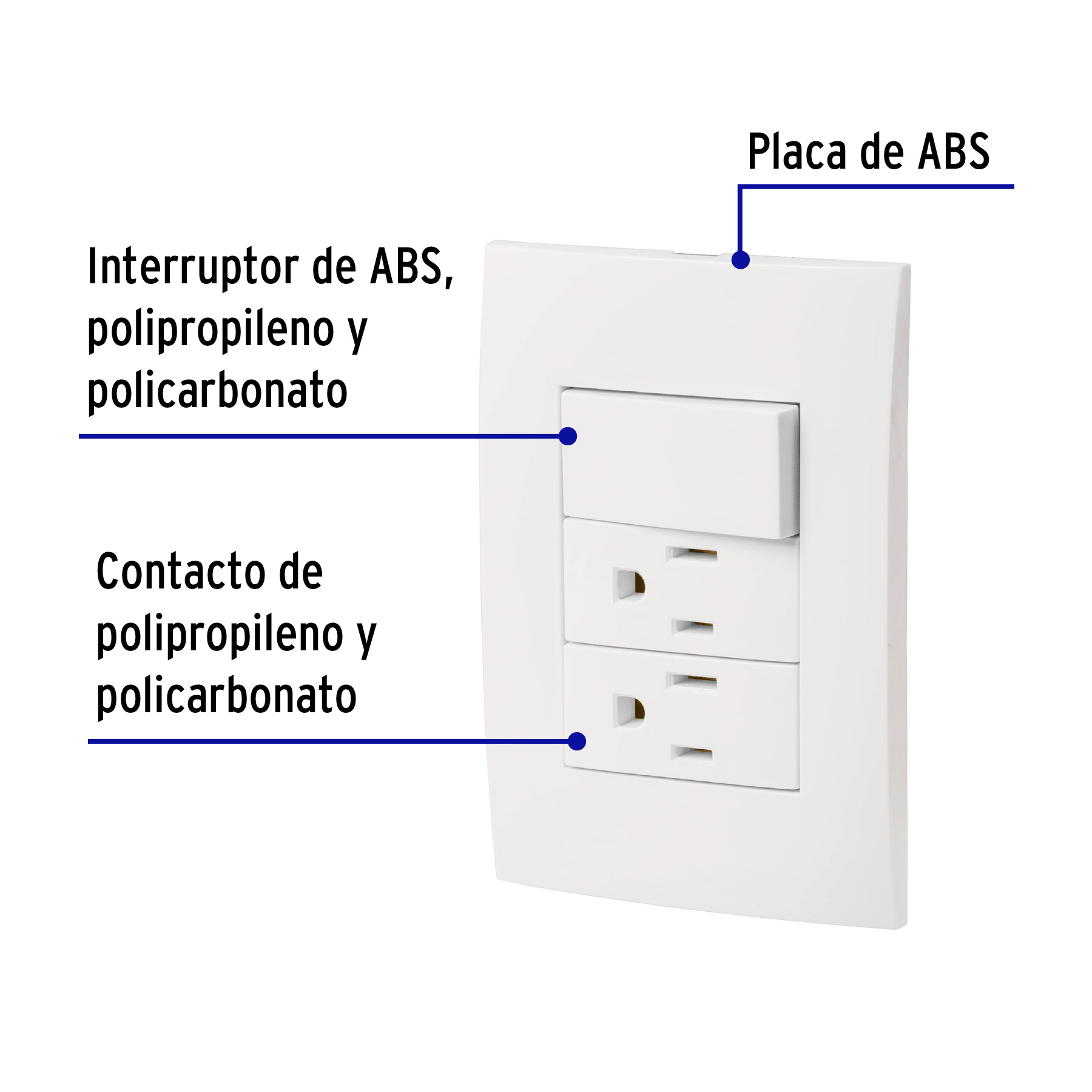 Placa armada 2 contactos e interruptor, línea Oslo, blanco - Imagen 4