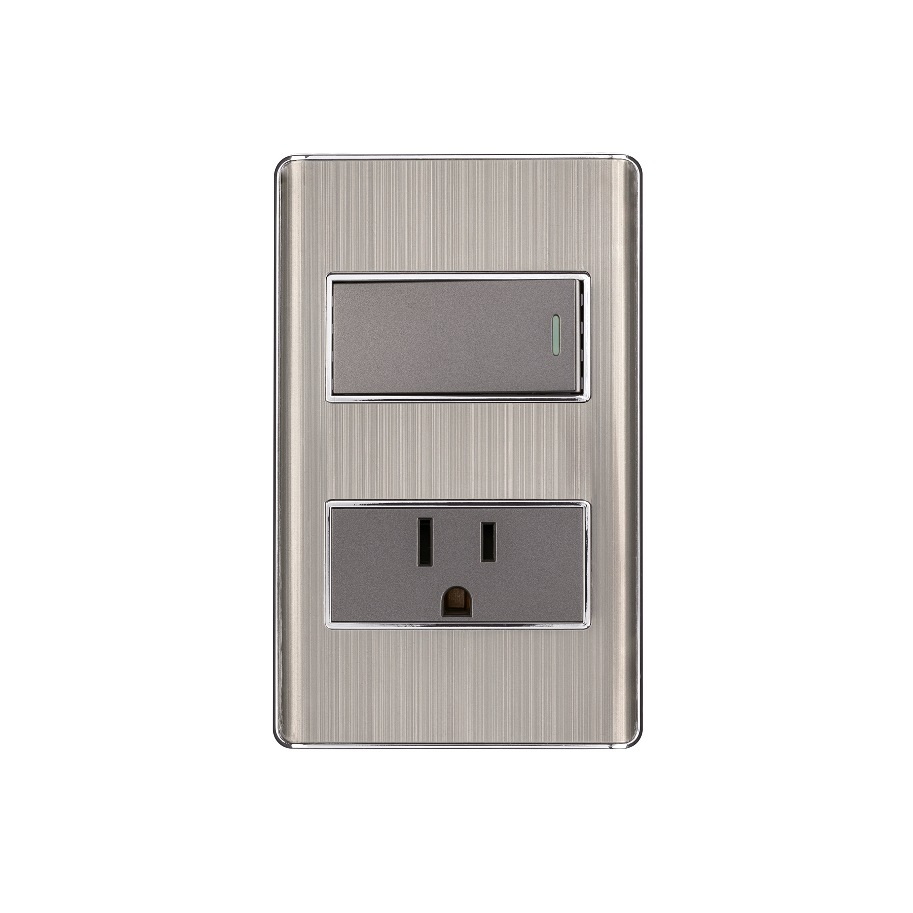 Placa armada acero interruptor y contacto 1 módulo, Lisboa