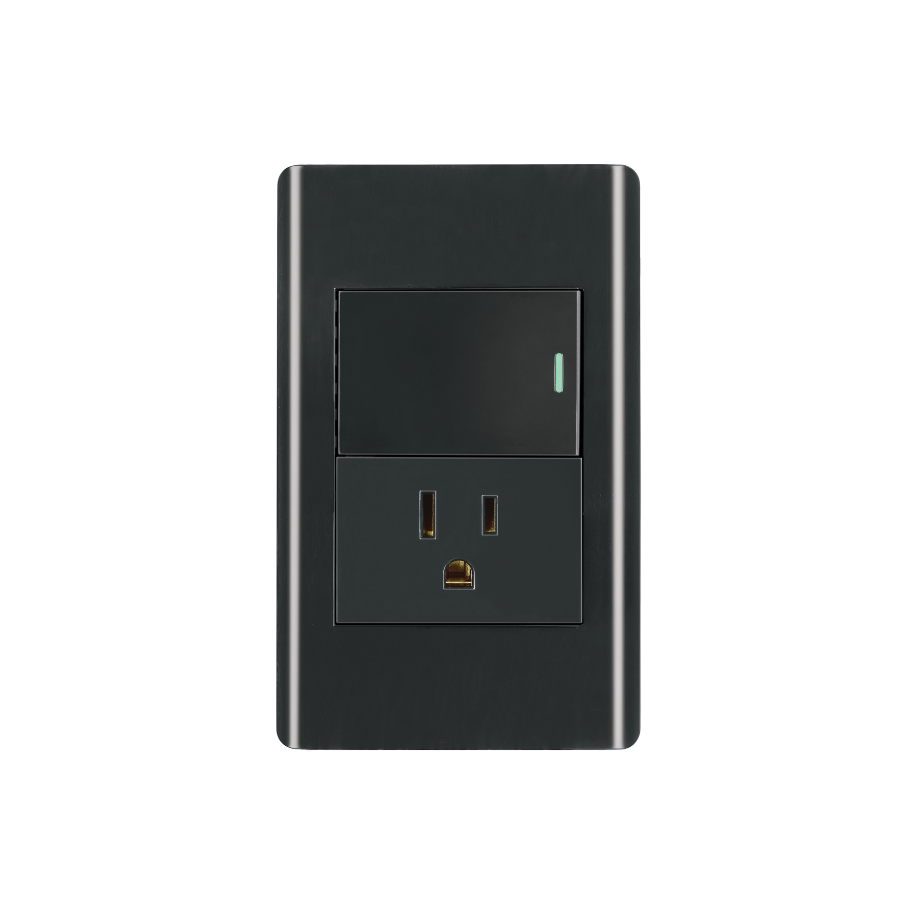 Placa armada negra interruptor y contacto 1.5 mód, Lisboa