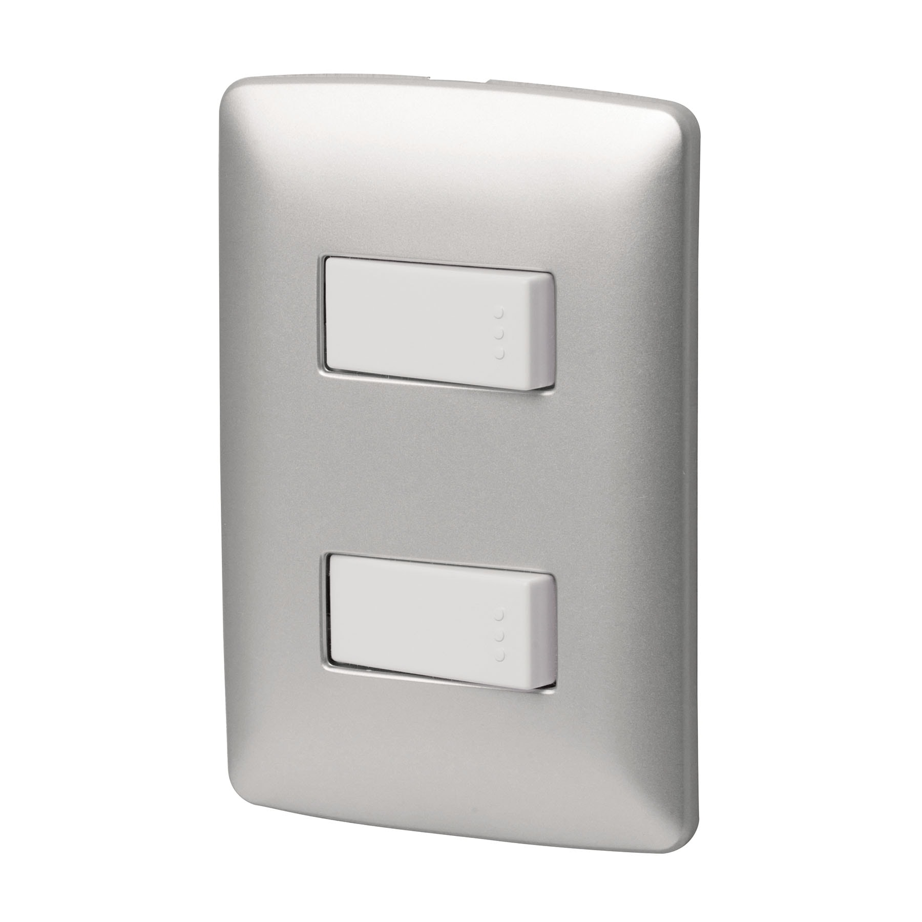 Placa armada 2 interruptores sencillos plata, línea Italiana