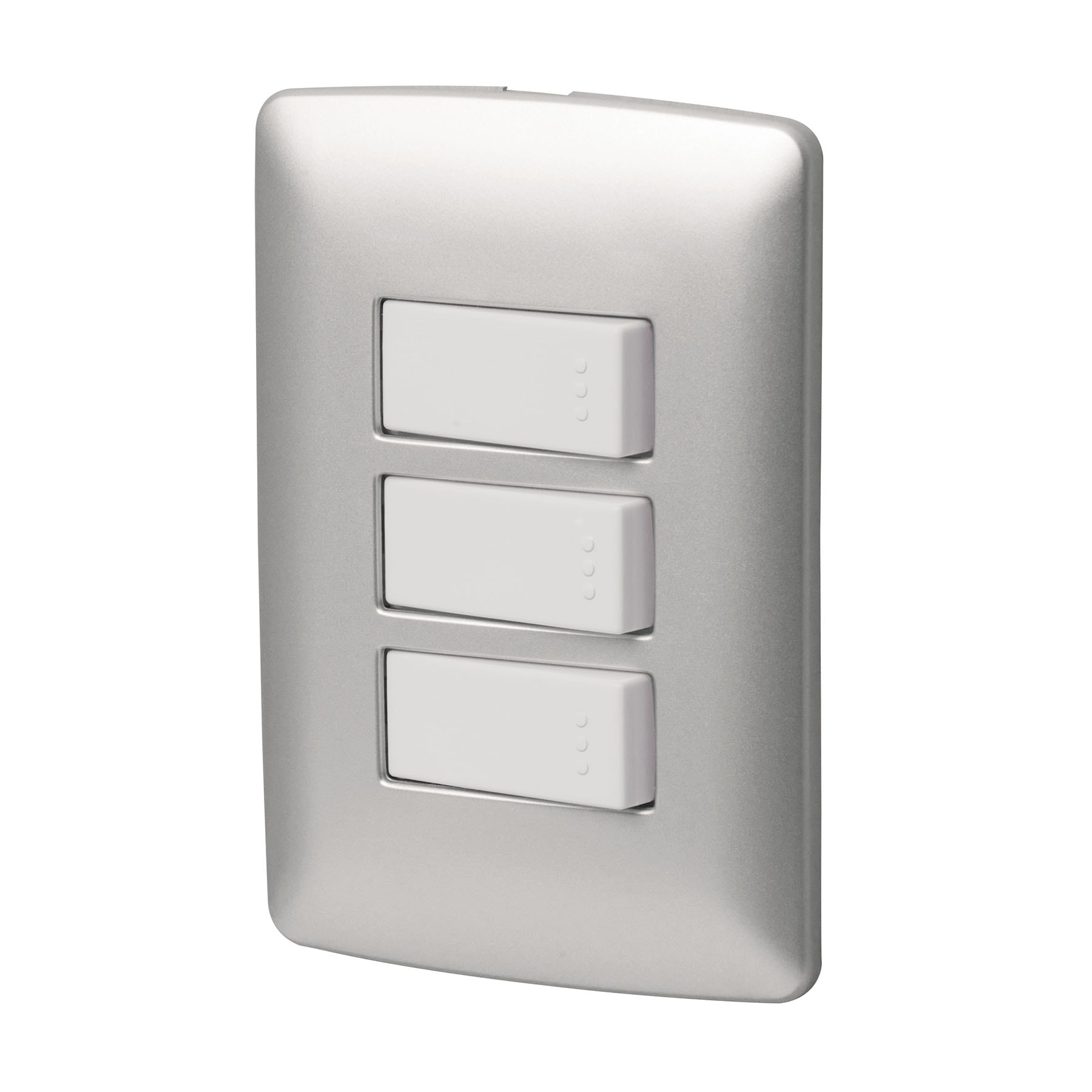 Placa armada 3 interruptores sencillos,plata, línea Italiana