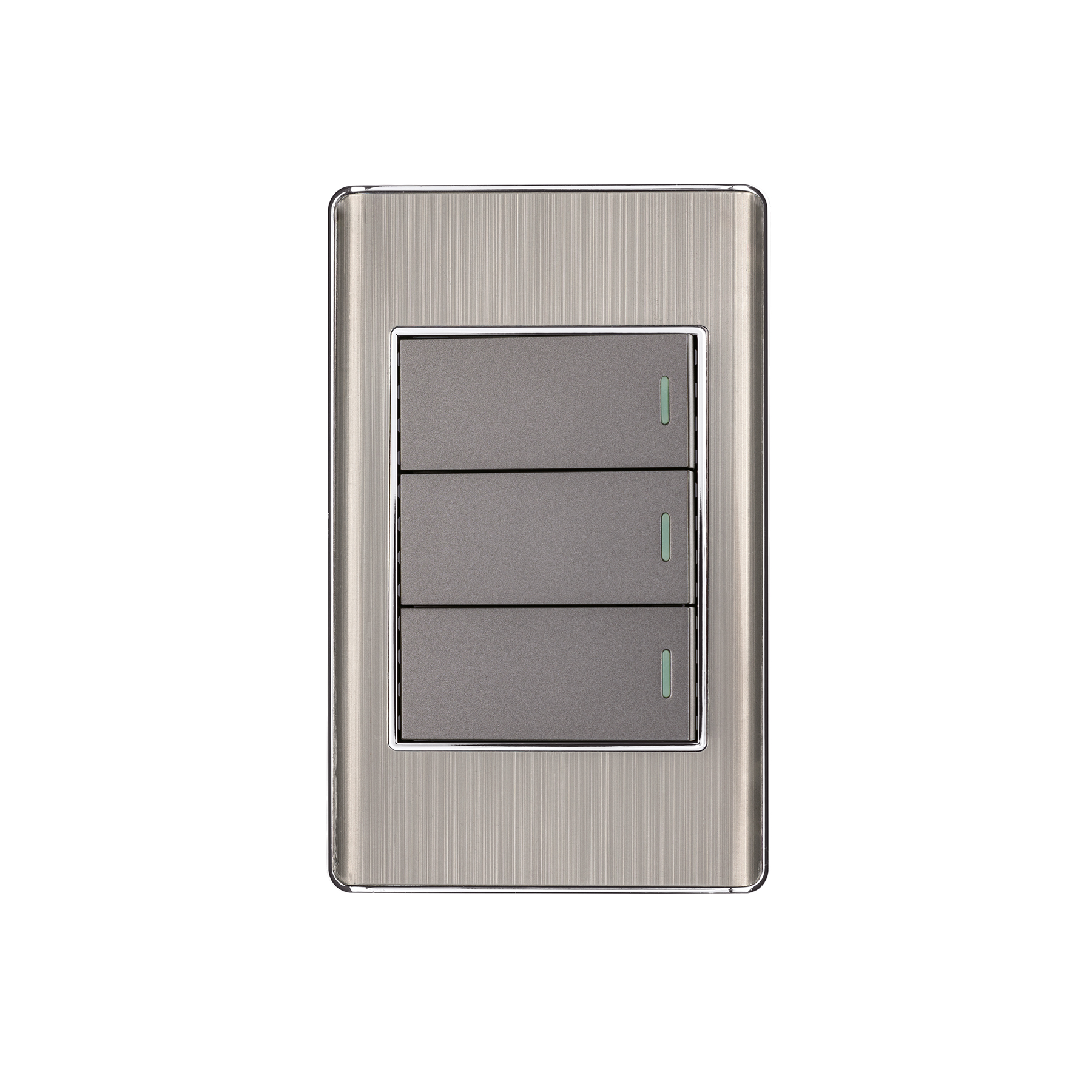 Placa armada acero inox 3 interruptores 1 módulo, Lisboa