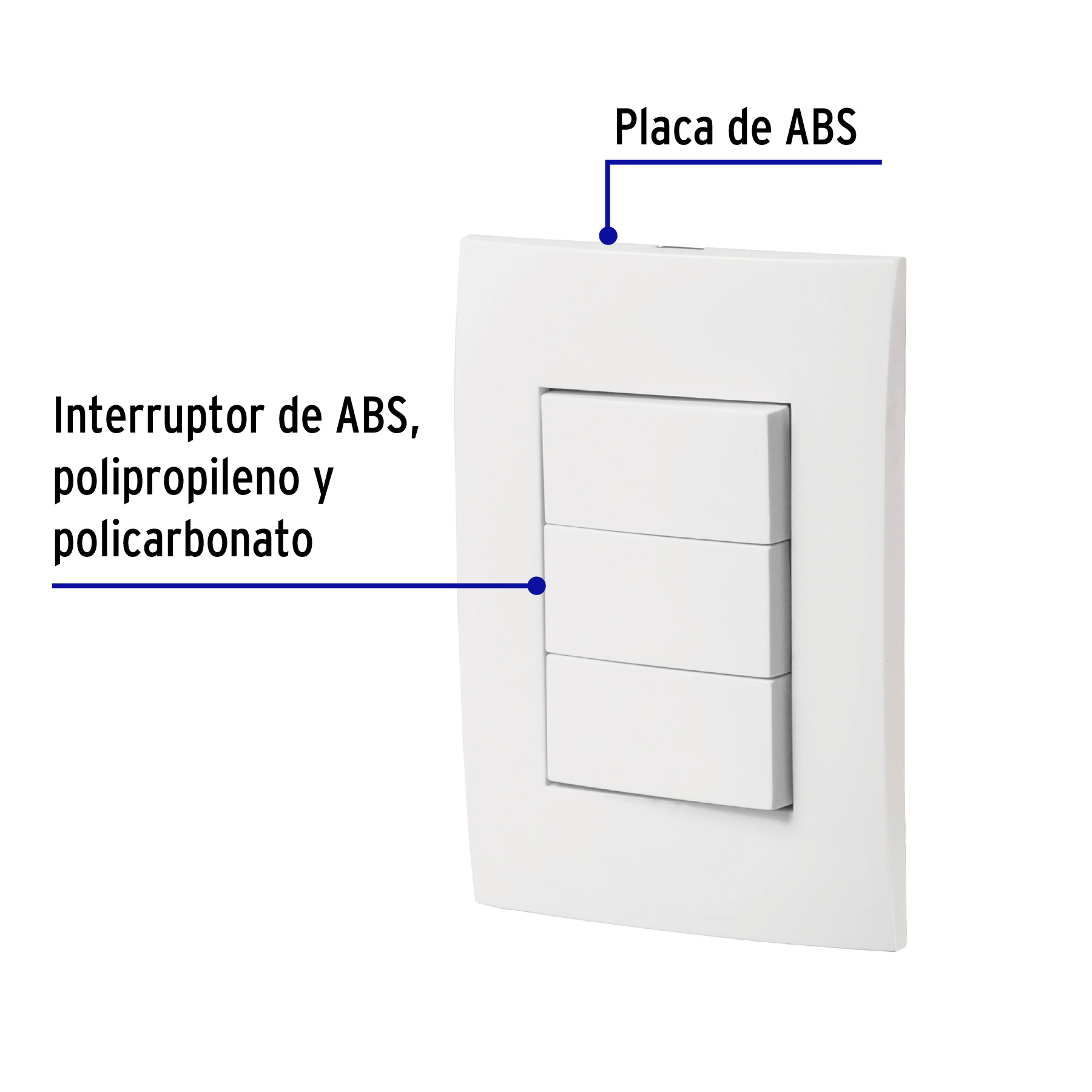 Placa armada 3 interruptores sencillos, línea Oslo, blanco - Imagen 4