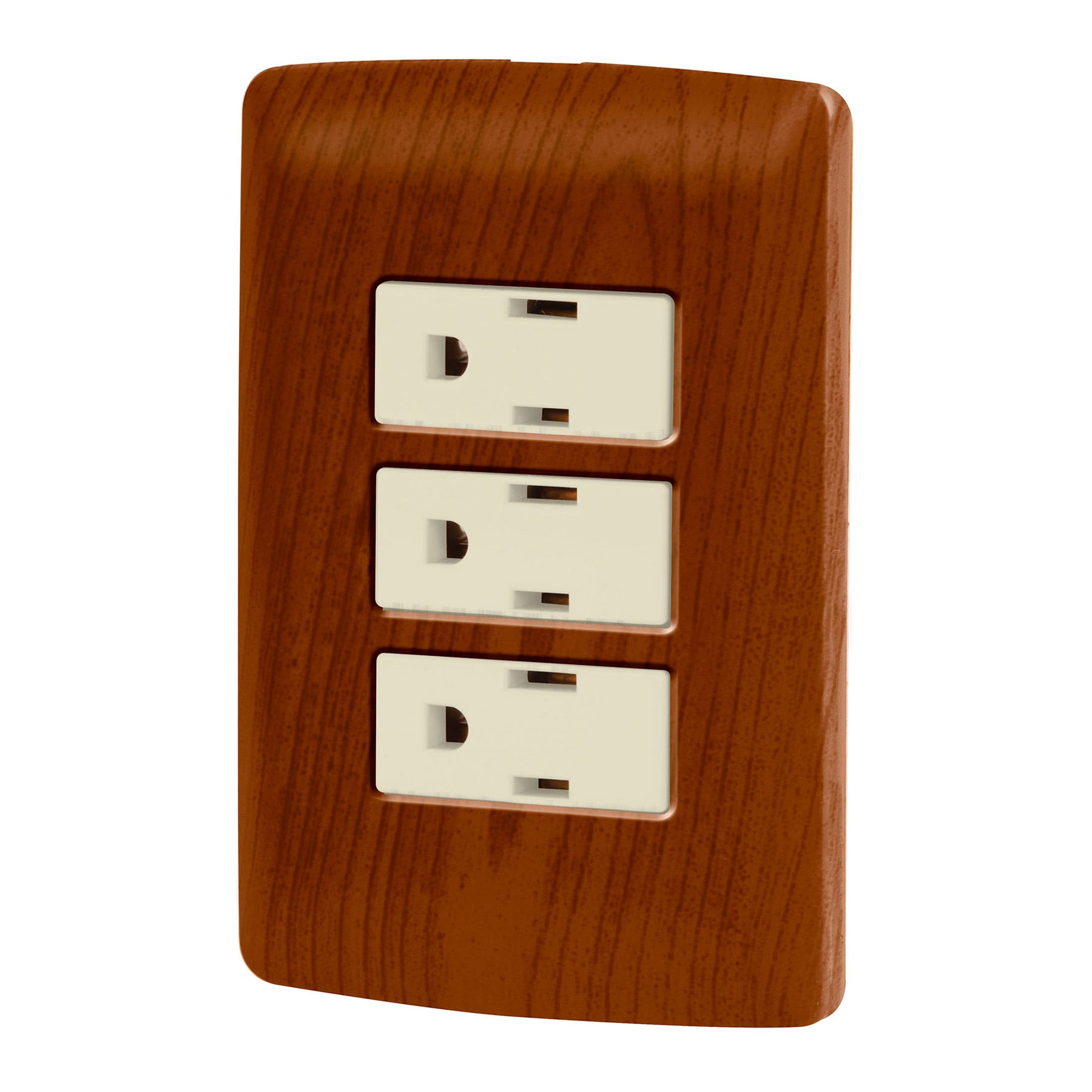 Placa armada 3 contactos aterrizados, madera, línea Italiana