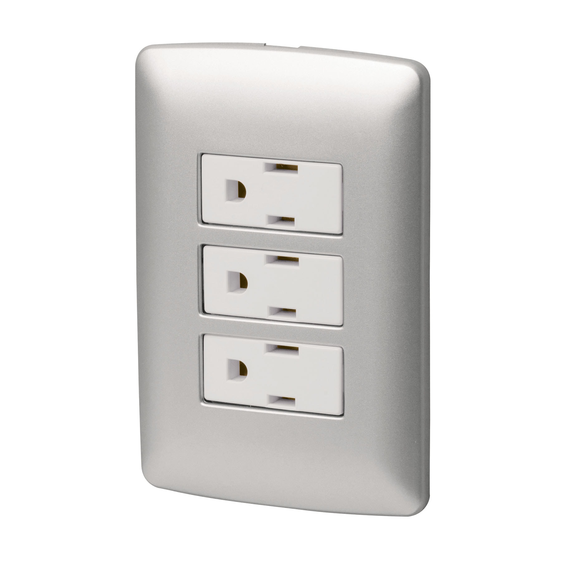 Placa armada 3 contactos aterrizados, plata, línea Italiana